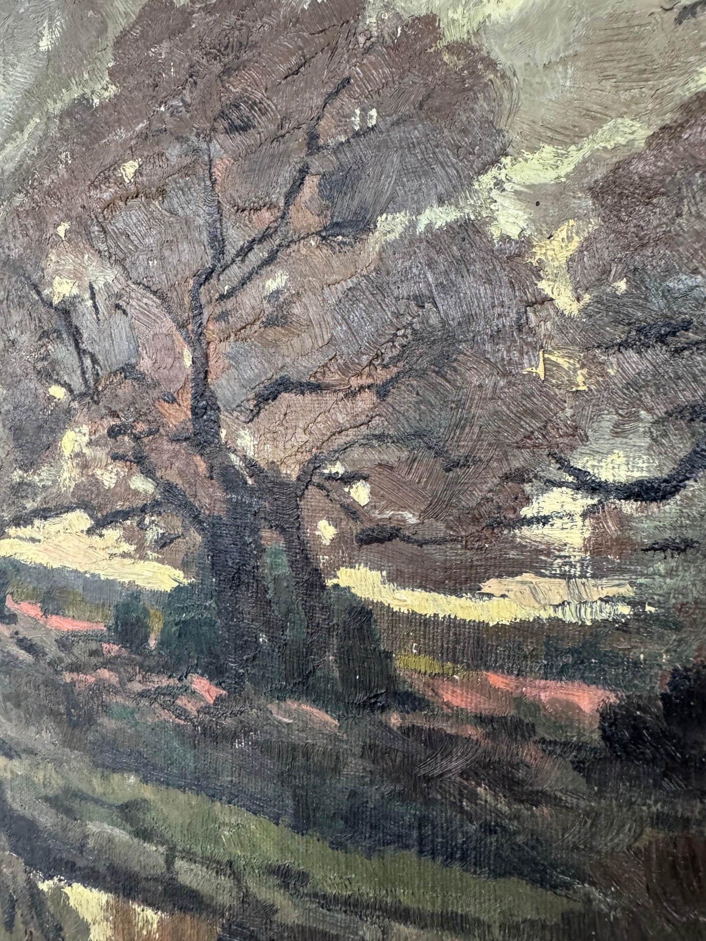 Vintage French Landscape Trees Oil On Canvas