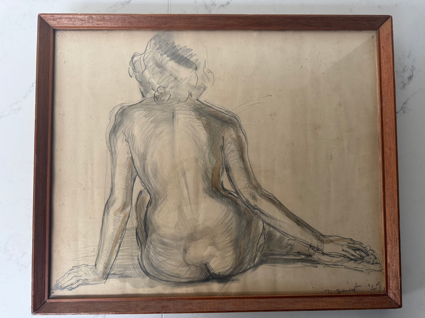 Mid Century Framed Nude Pencil Sketch
