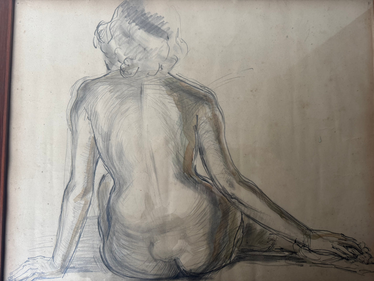 Mid Century Framed Nude Pencil Sketch