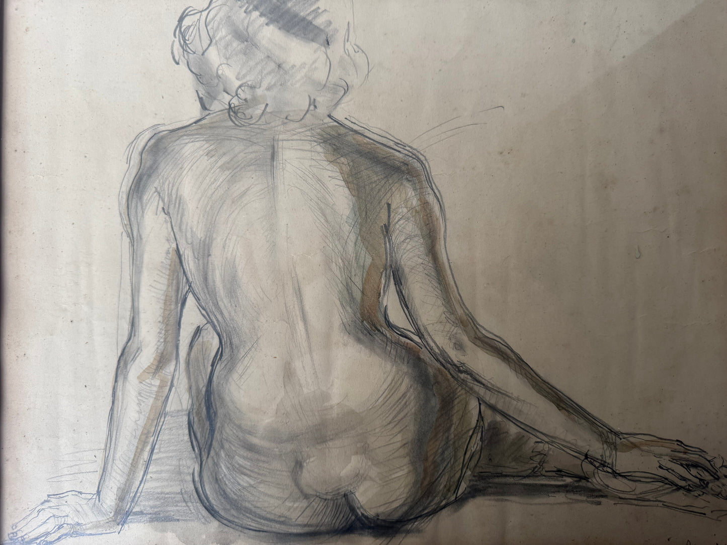 Mid Century Framed Nude Pencil Sketch