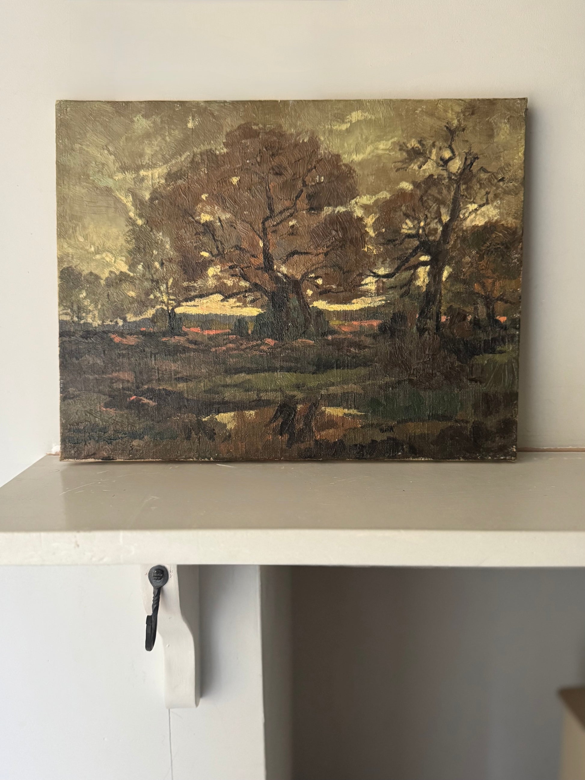 Vintage French Landscape Trees Oil On Canvas