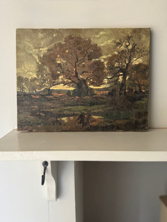 Vintage French Landscape Trees Oil On Canvas