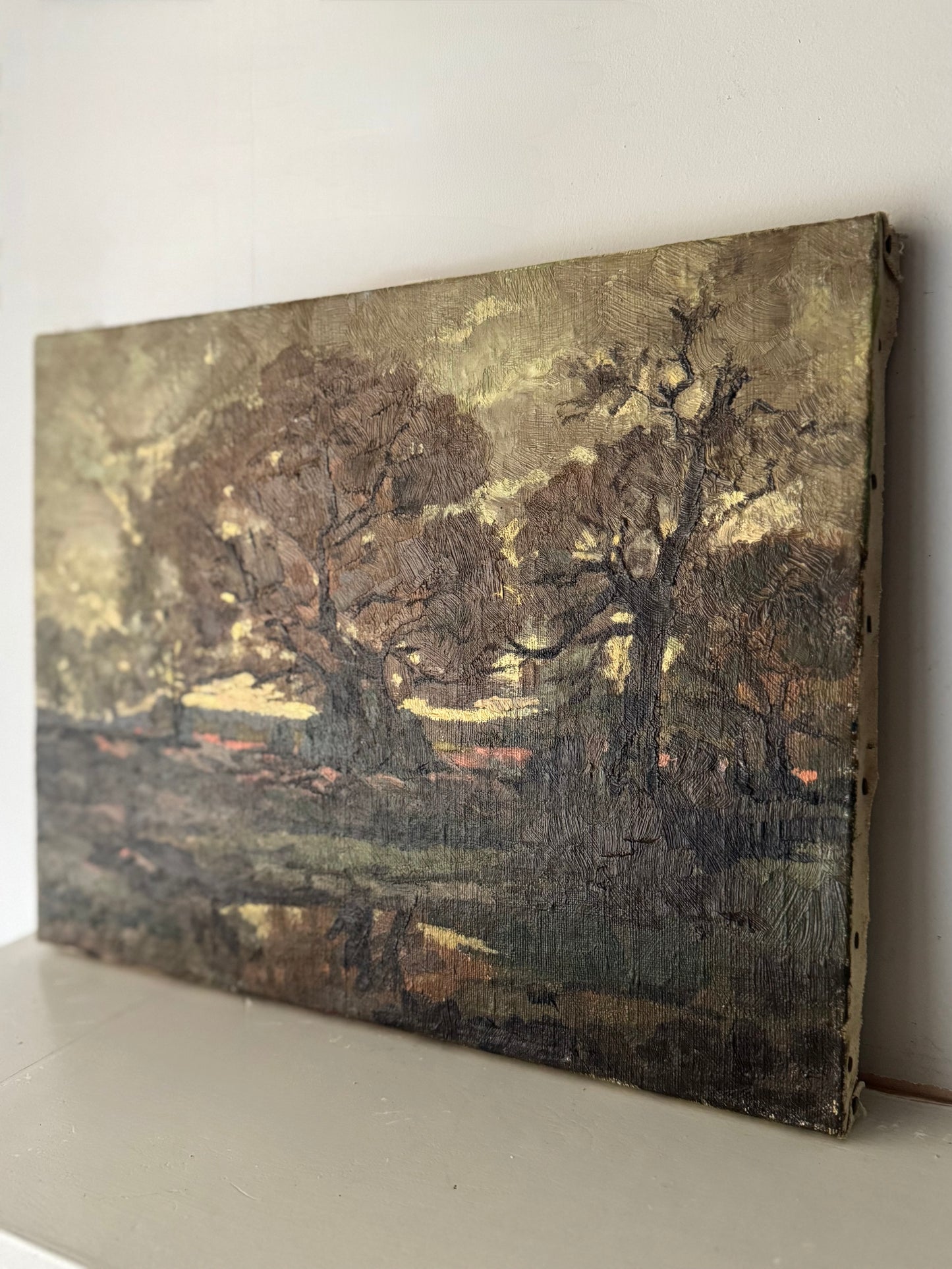Vintage French Landscape Trees Oil On Canvas