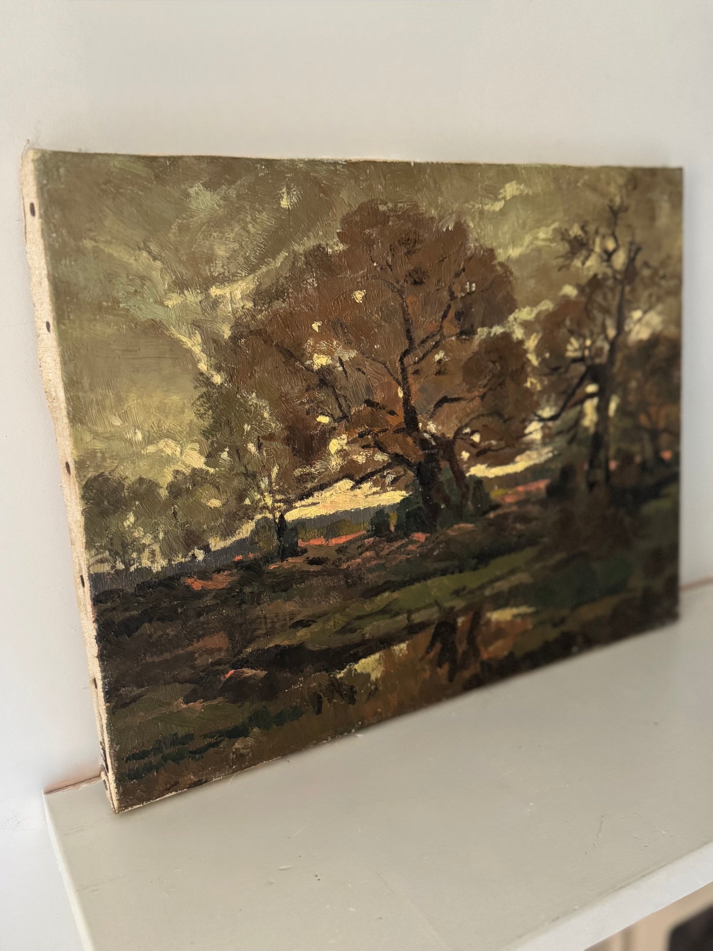 Vintage French Landscape Trees Oil On Canvas