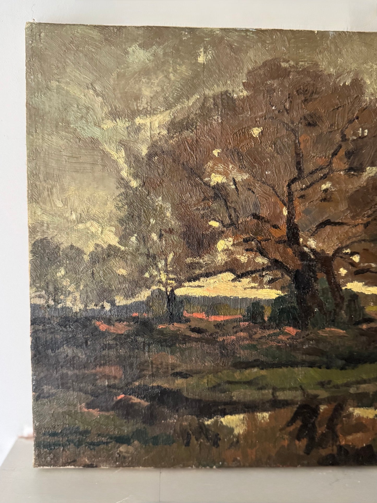 Vintage French Landscape Trees Oil On Canvas