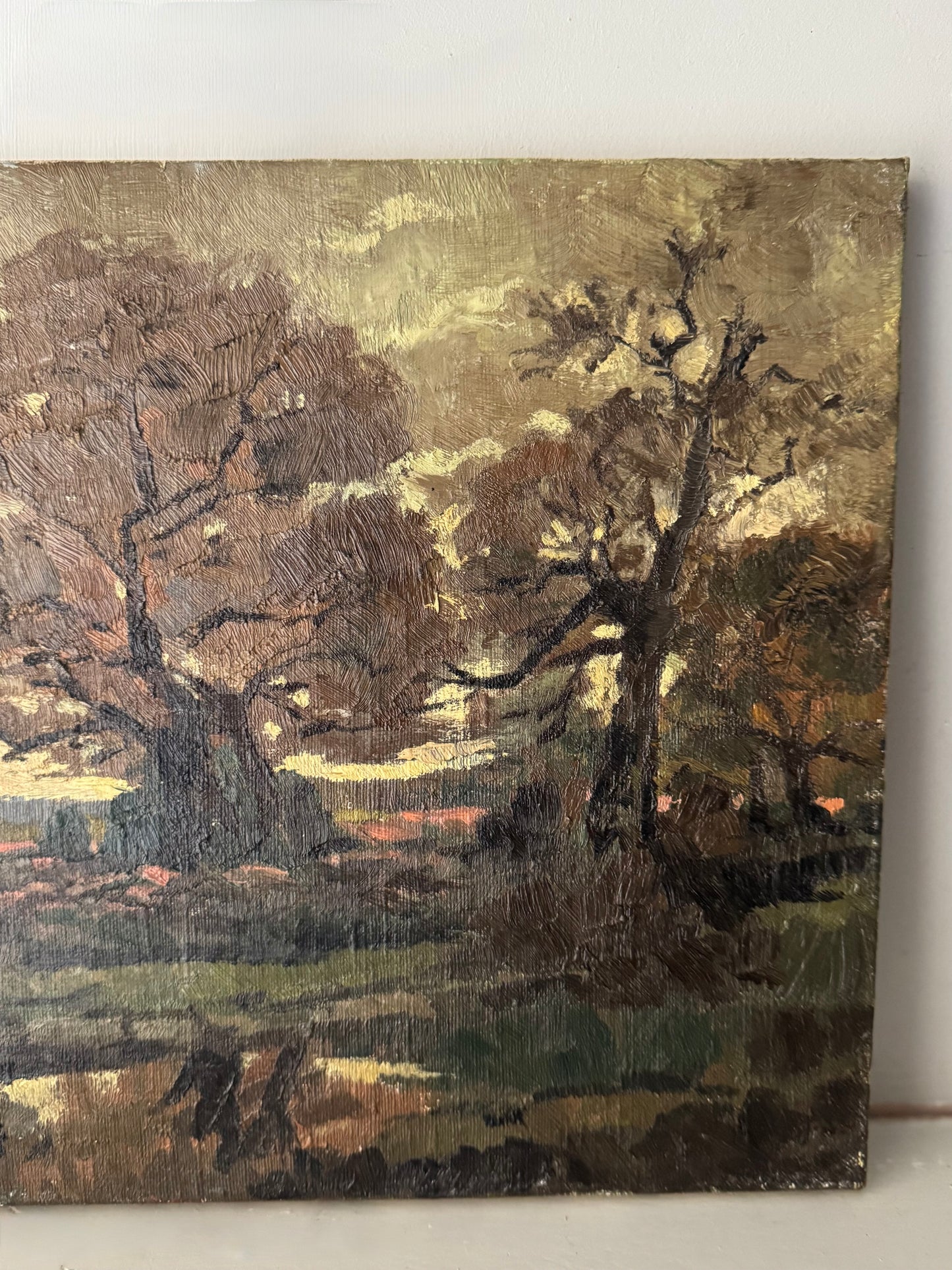 Vintage French Landscape Trees Oil On Canvas