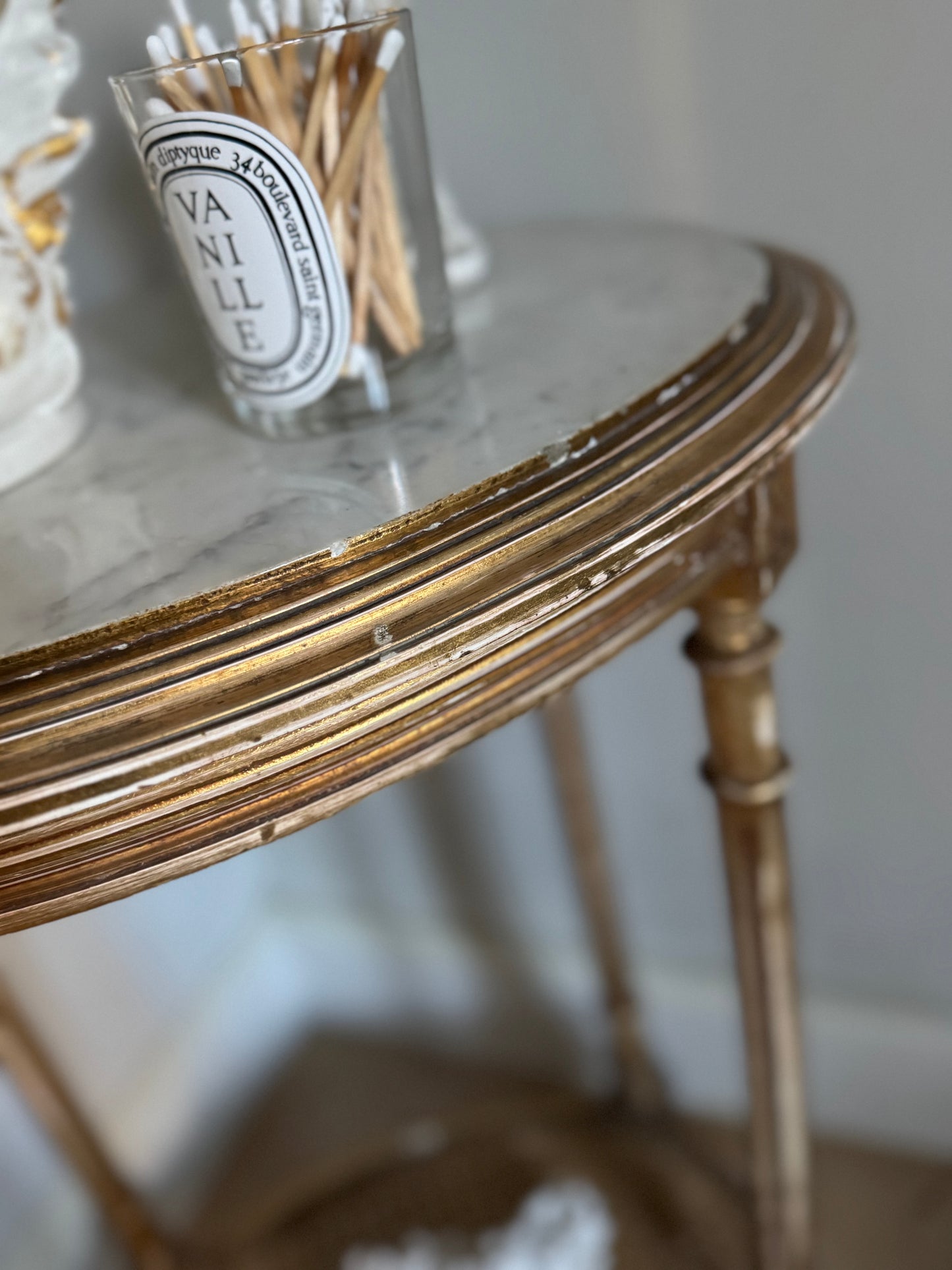 Antique French Gilt Louis XVI Oval Side Table Marble Top