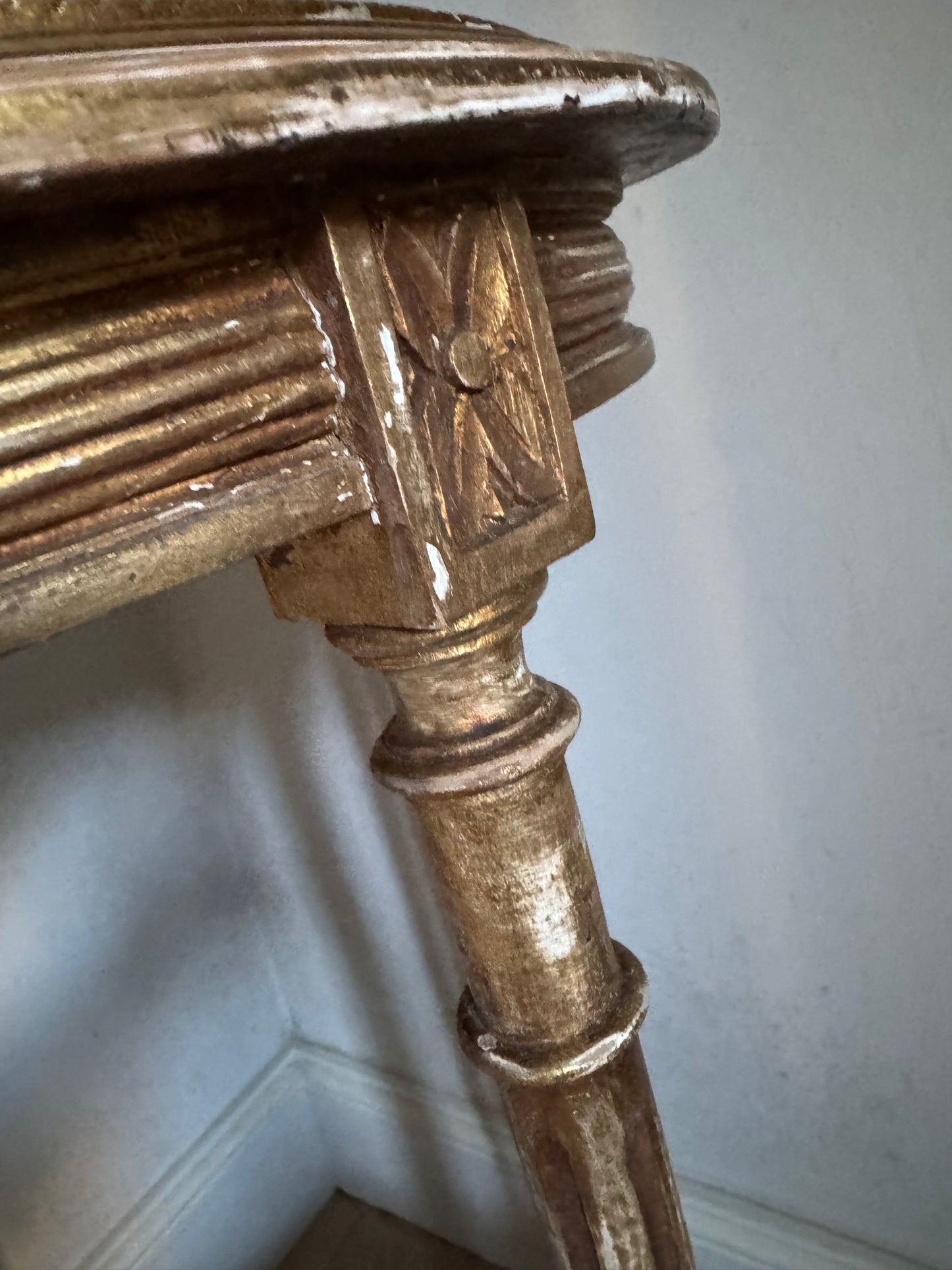 Antique French Gilt Louis XVI Oval Side Table Marble Top