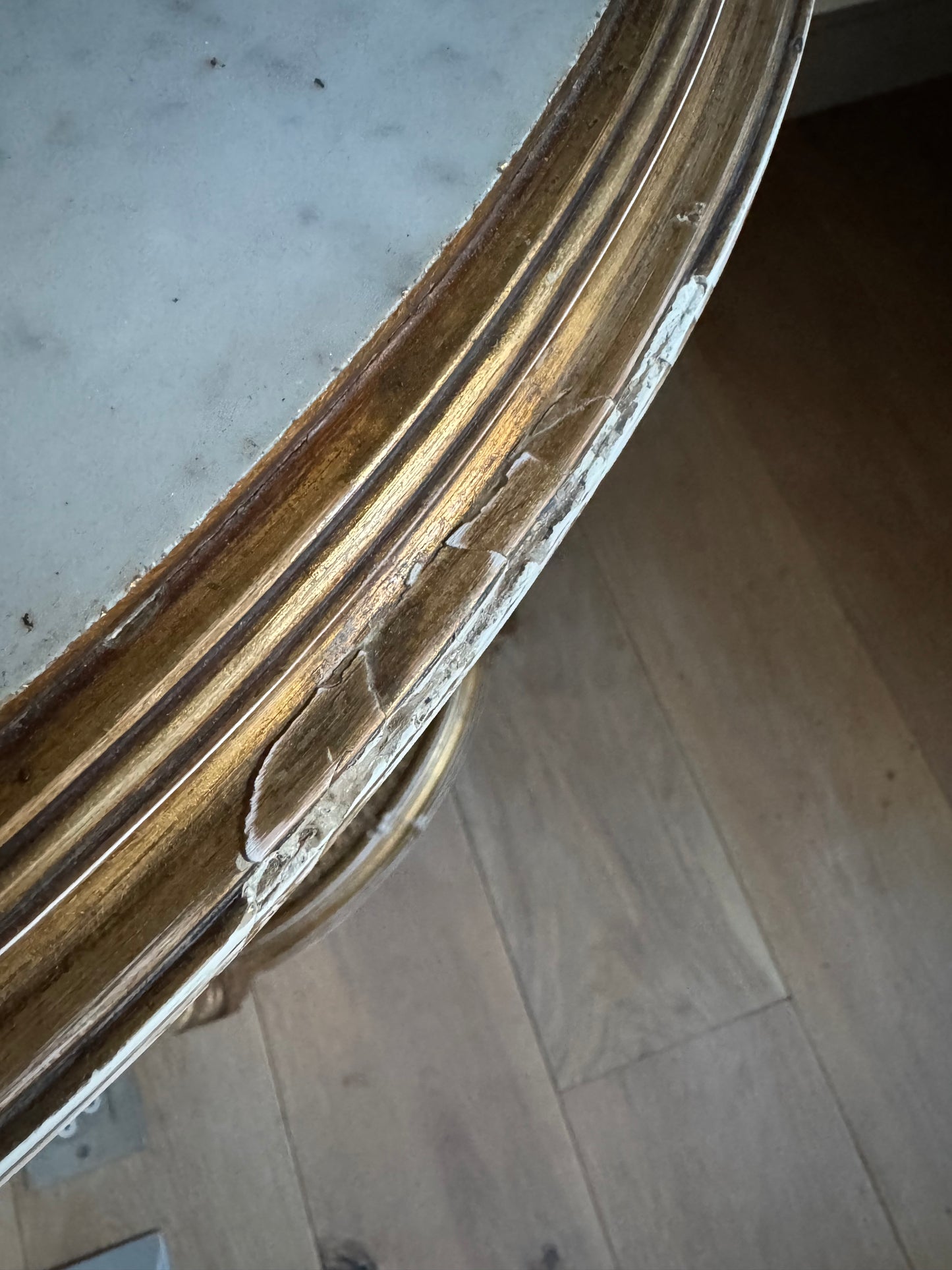 Antique French Gilt Louis XVI Oval Side Table Marble Top