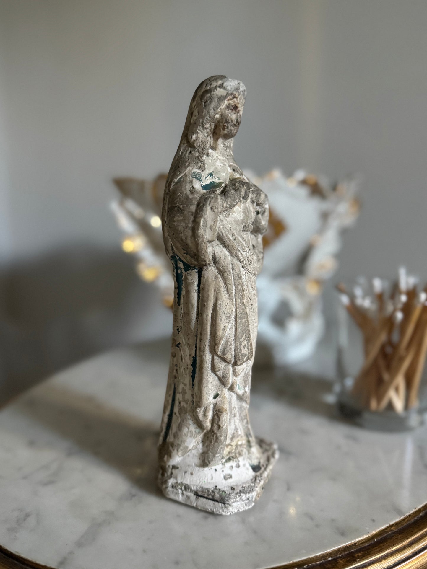 Vintage French Plaster Virgin Mary Figure