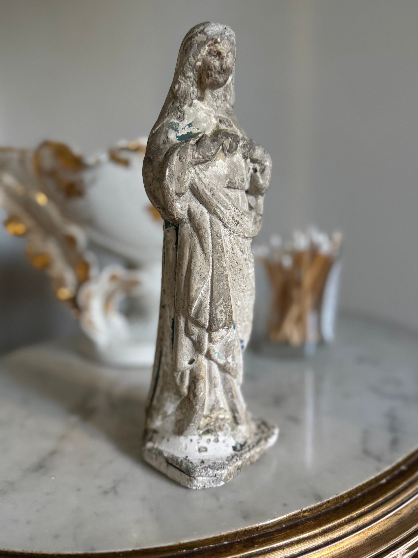 Vintage French Plaster Virgin Mary Figure