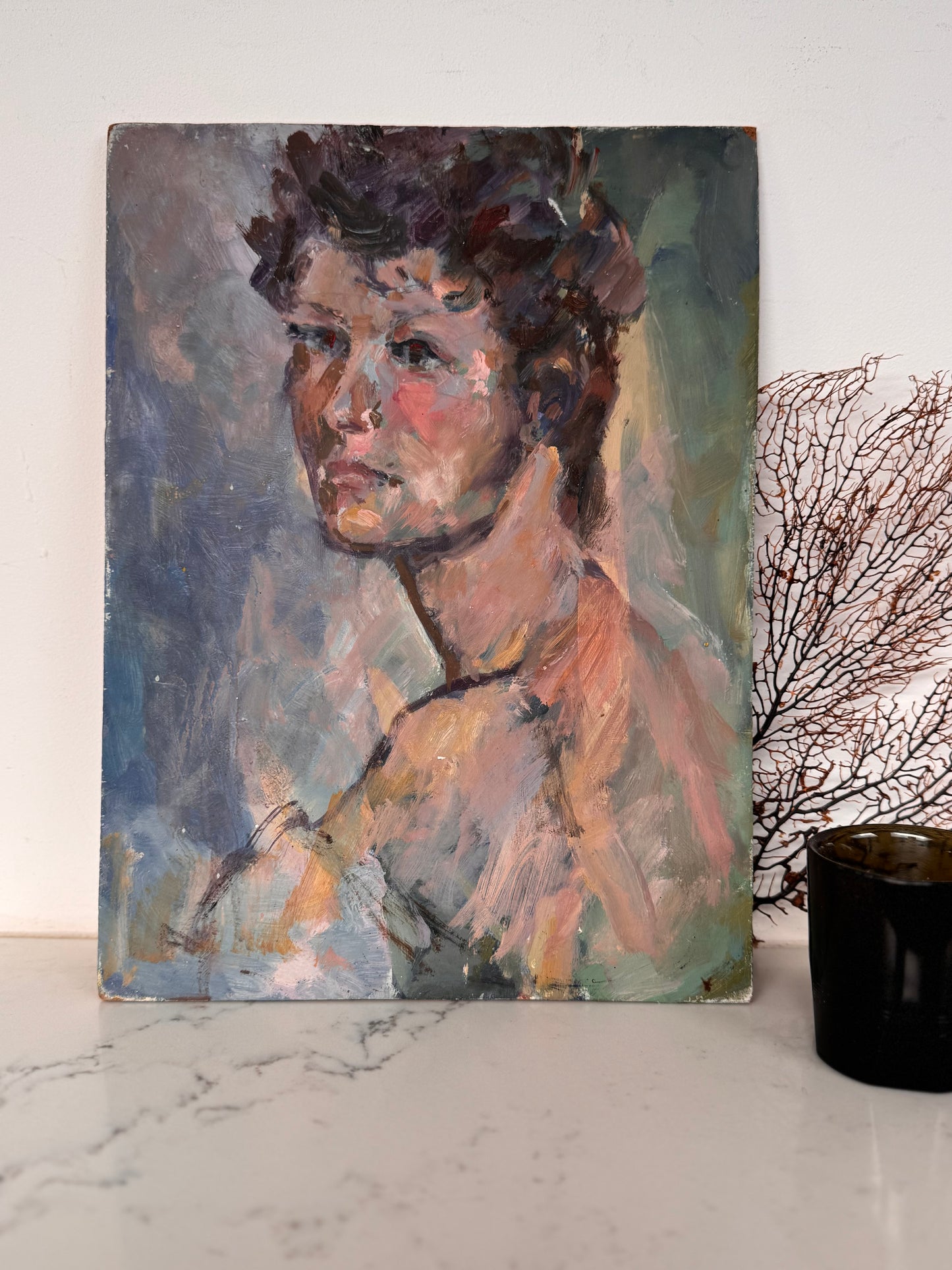 Vintage Male Portrait Acrylic On Board