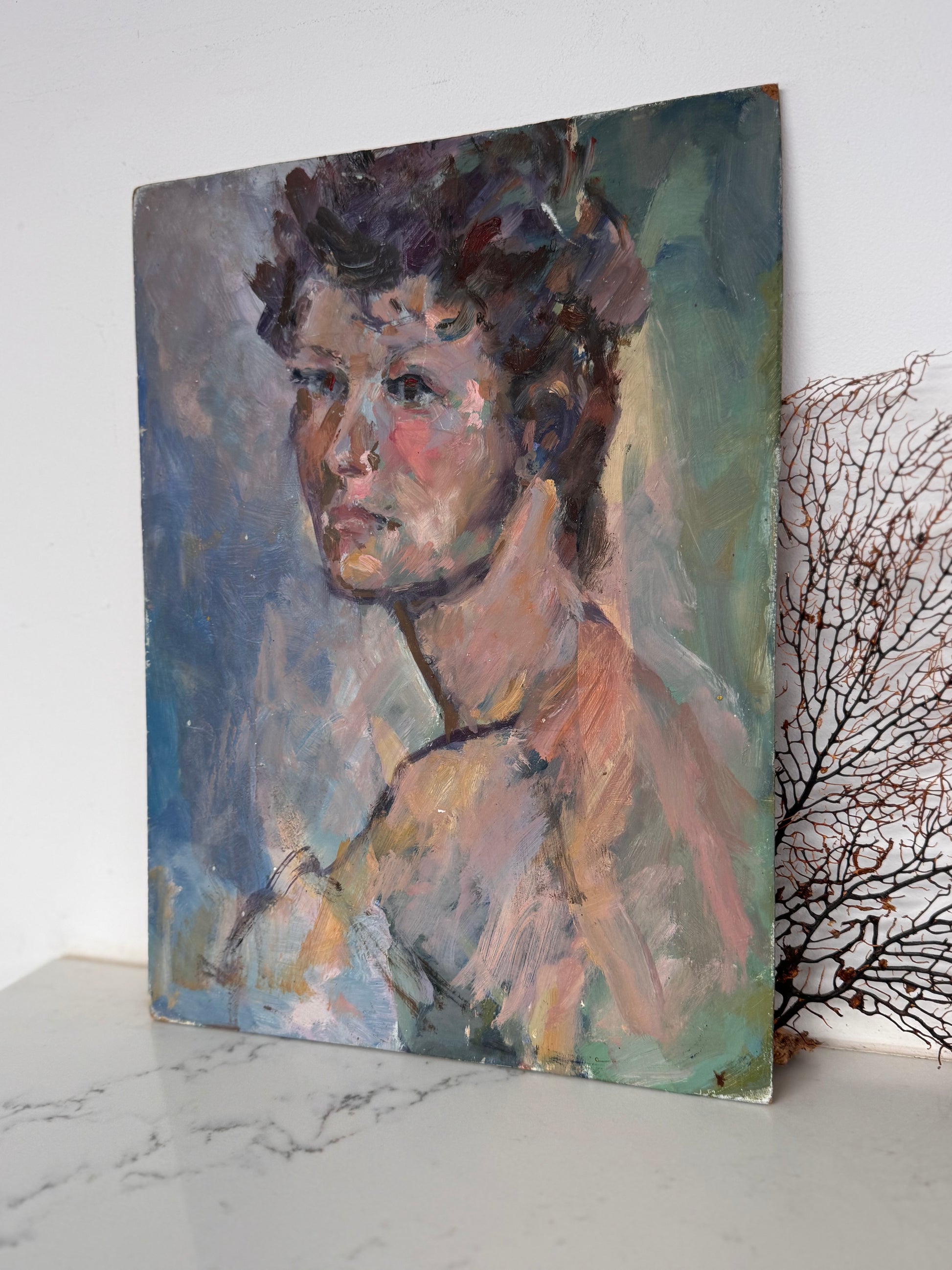 Vintage Male Portrait Acrylic On Board