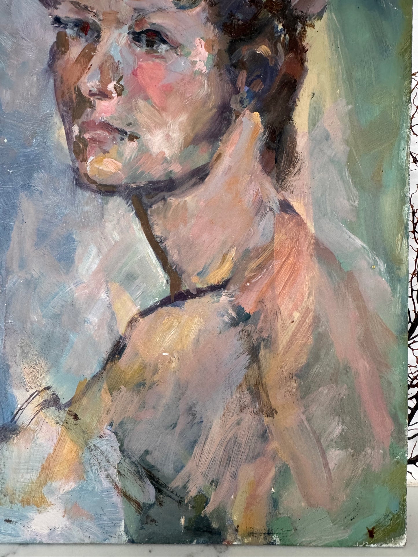 Vintage Male Portrait Acrylic On Board