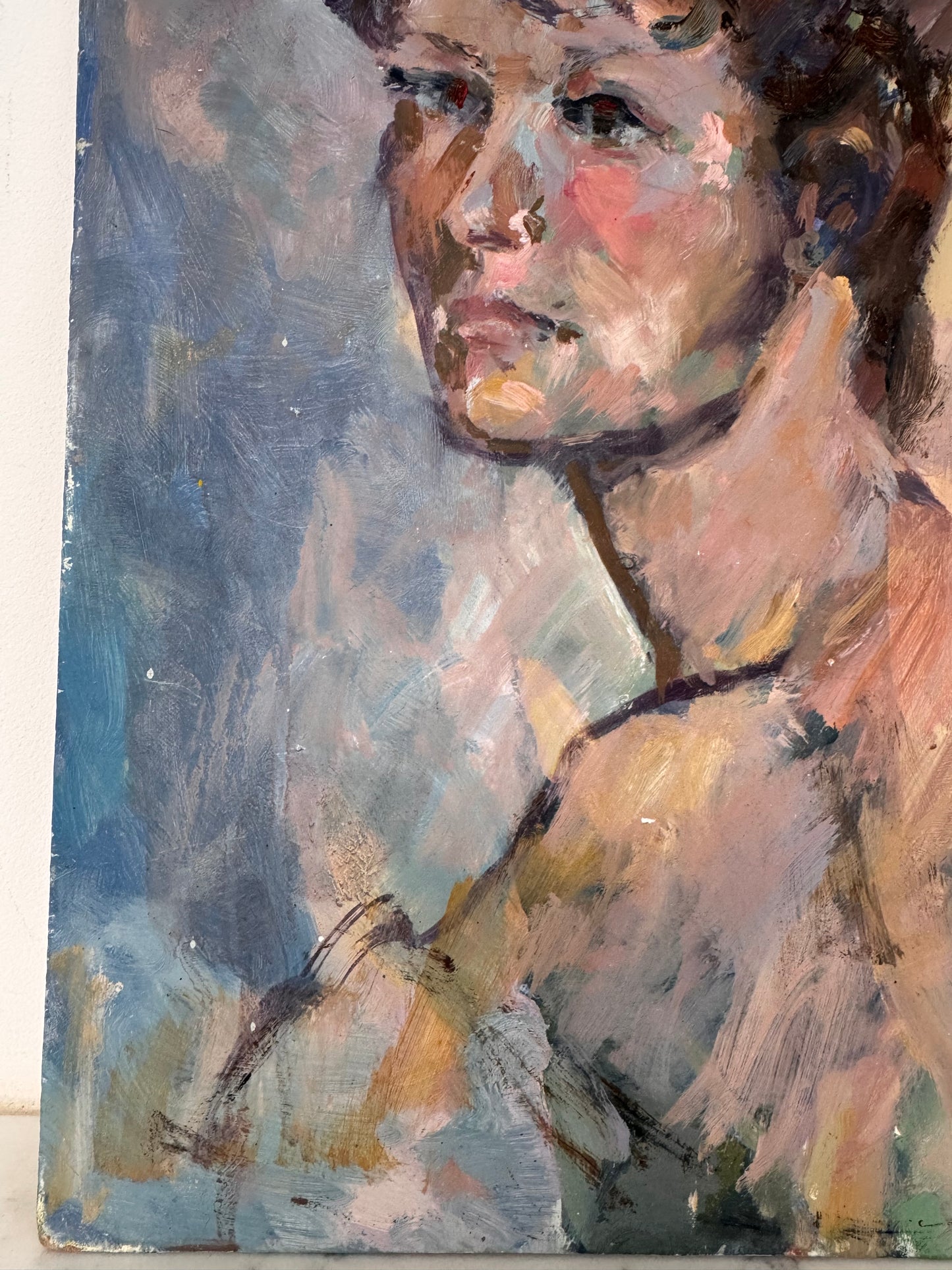 Vintage Male Portrait Acrylic On Board