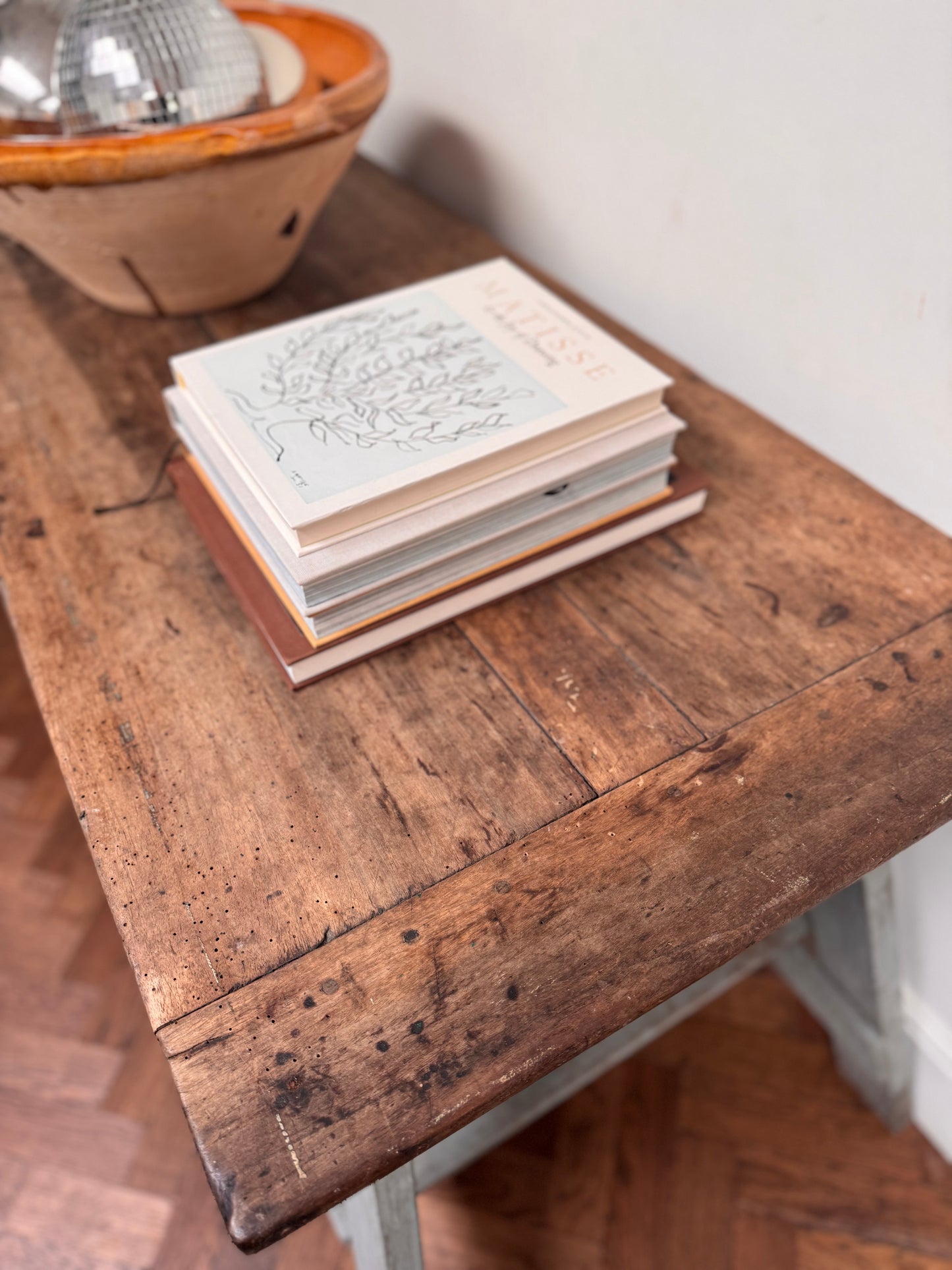 Antique Oak Top Trestle Side Table