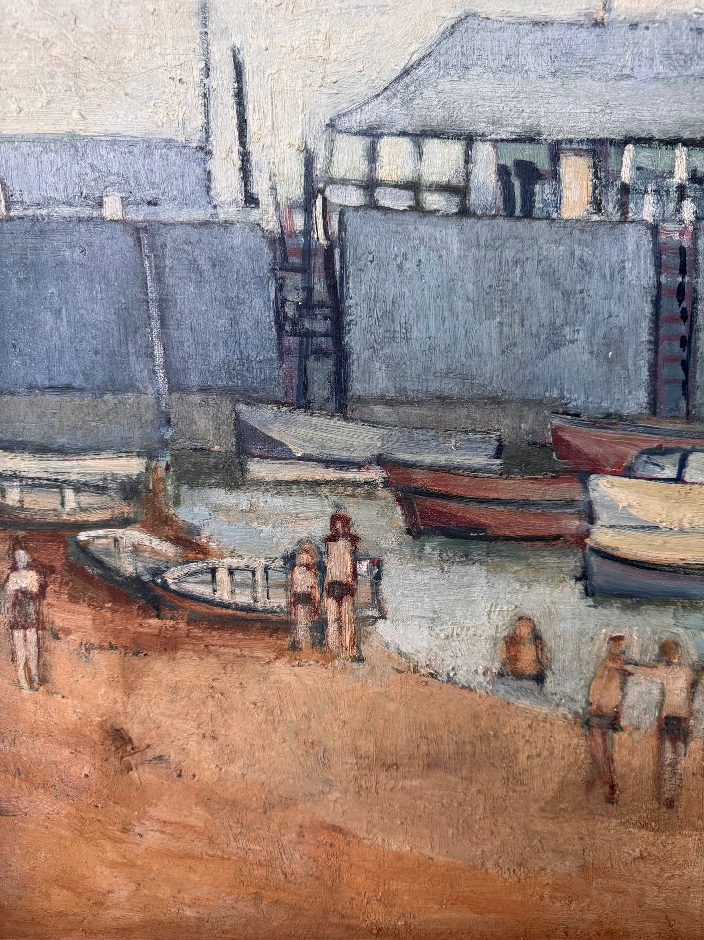Vintage Large Mid Century Acrylic On Board Of Broadstairs Beach & Jetty