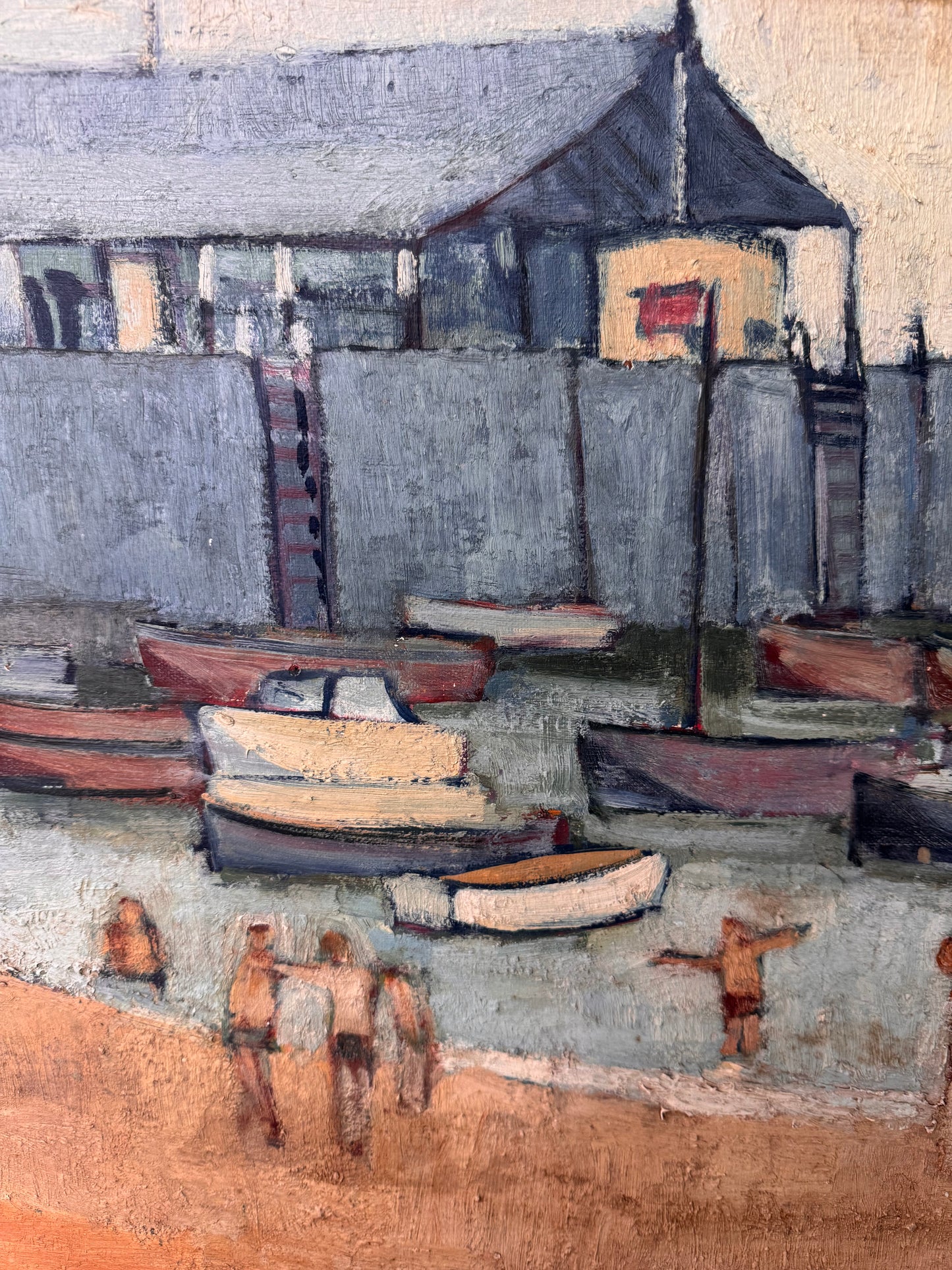 Vintage Large Mid Century Acrylic On Board Of Broadstairs Beach & Jetty