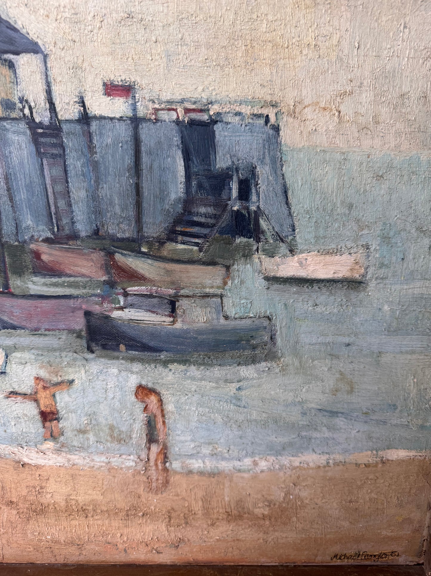 Vintage Large Mid Century Acrylic On Board Of Broadstairs Beach & Jetty