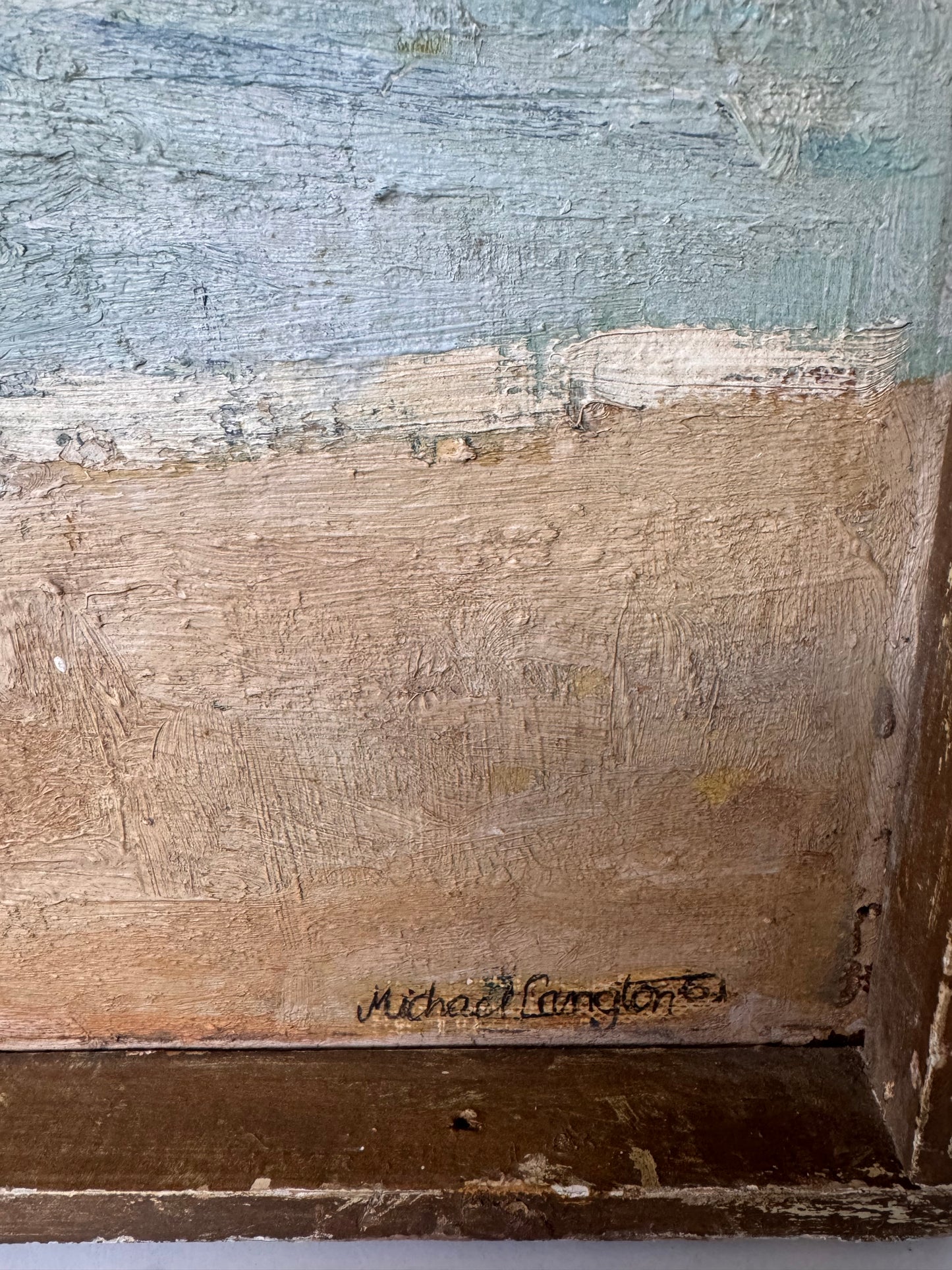 Vintage Large Mid Century Acrylic On Board Of Broadstairs Beach & Jetty