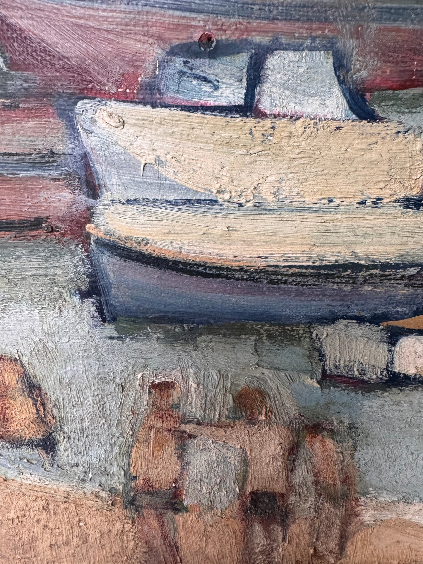 Vintage Large Mid Century Acrylic On Board Of Broadstairs Beach & Jetty