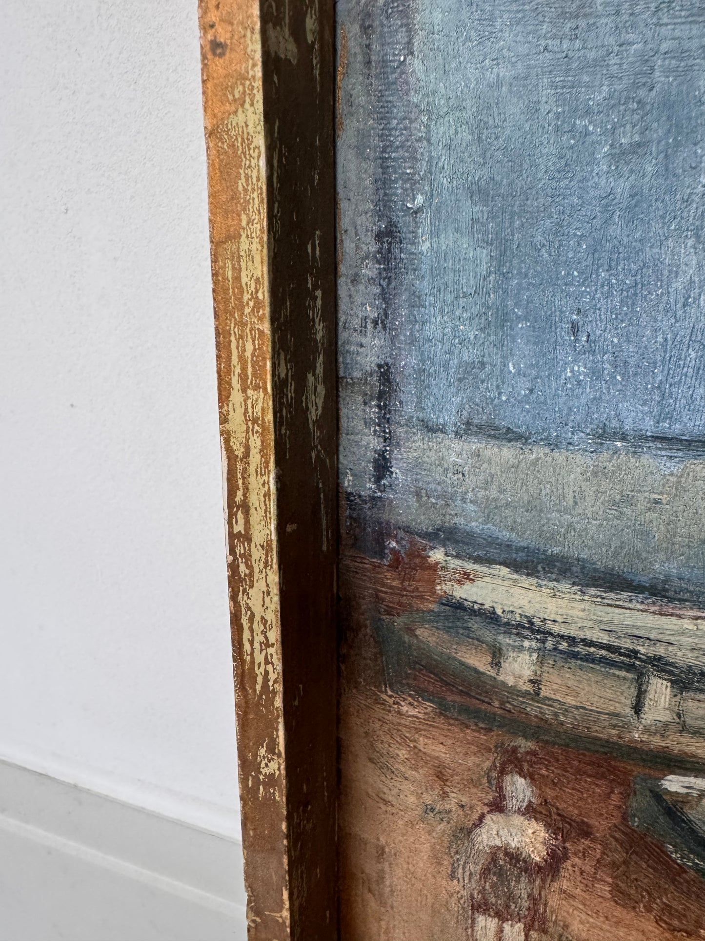 Vintage Large Mid Century Acrylic On Board Of Broadstairs Beach & Jetty