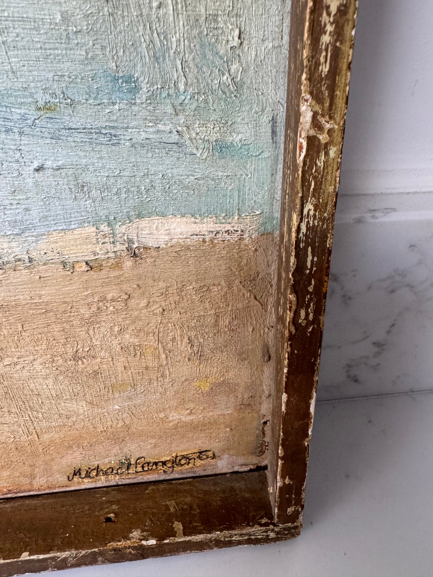 Vintage Large Mid Century Acrylic On Board Of Broadstairs Beach & Jetty