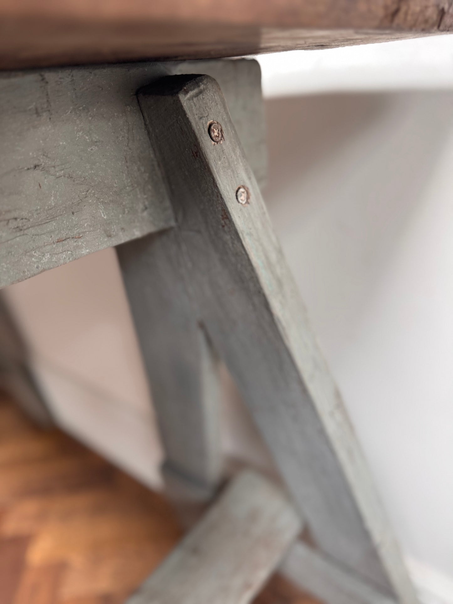 Antique Oak Top Trestle Side Table