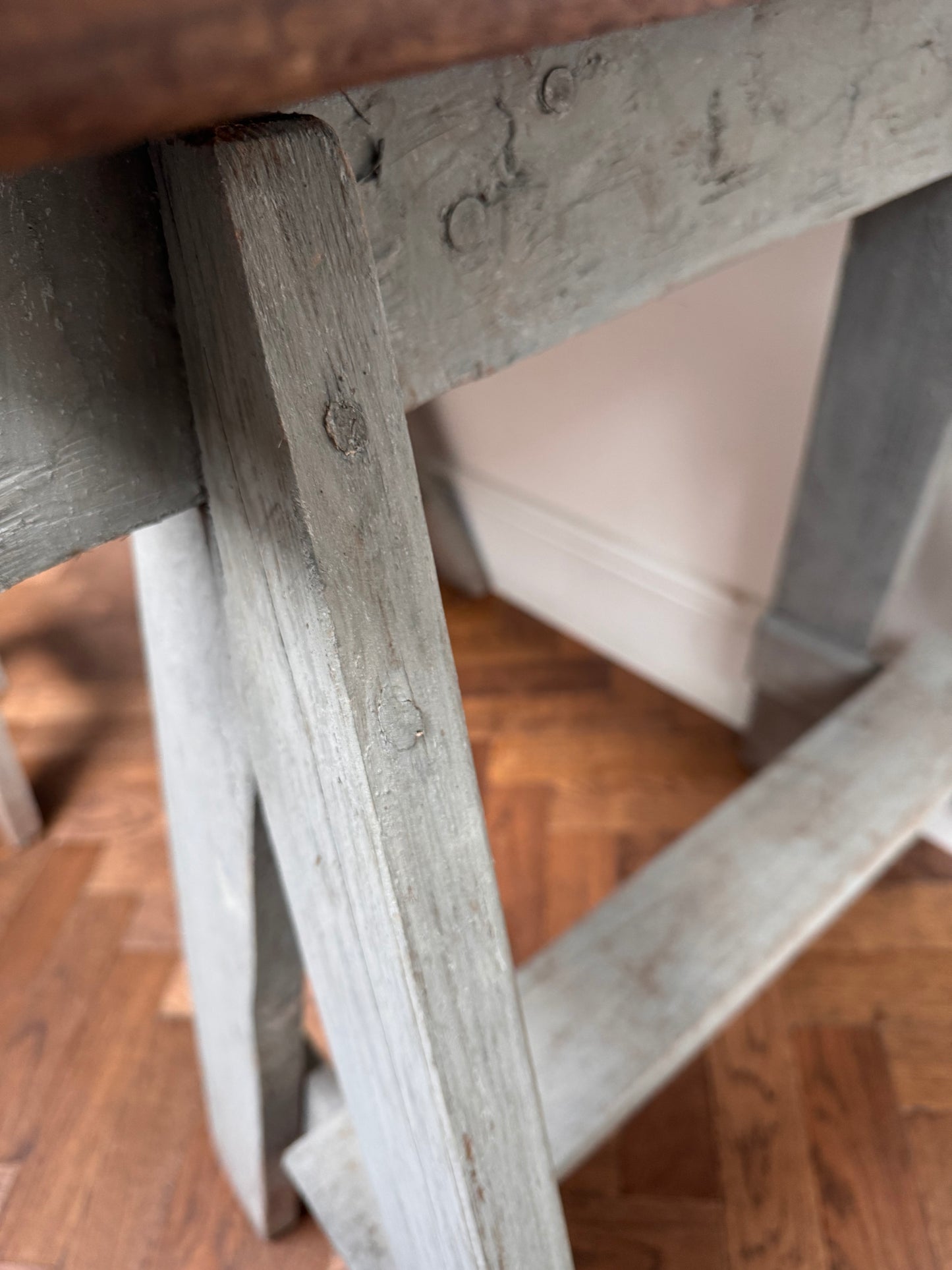 Antique Oak Top Trestle Side Table