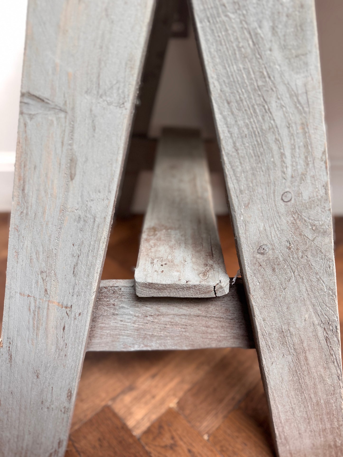 Antique Oak Top Trestle Side Table