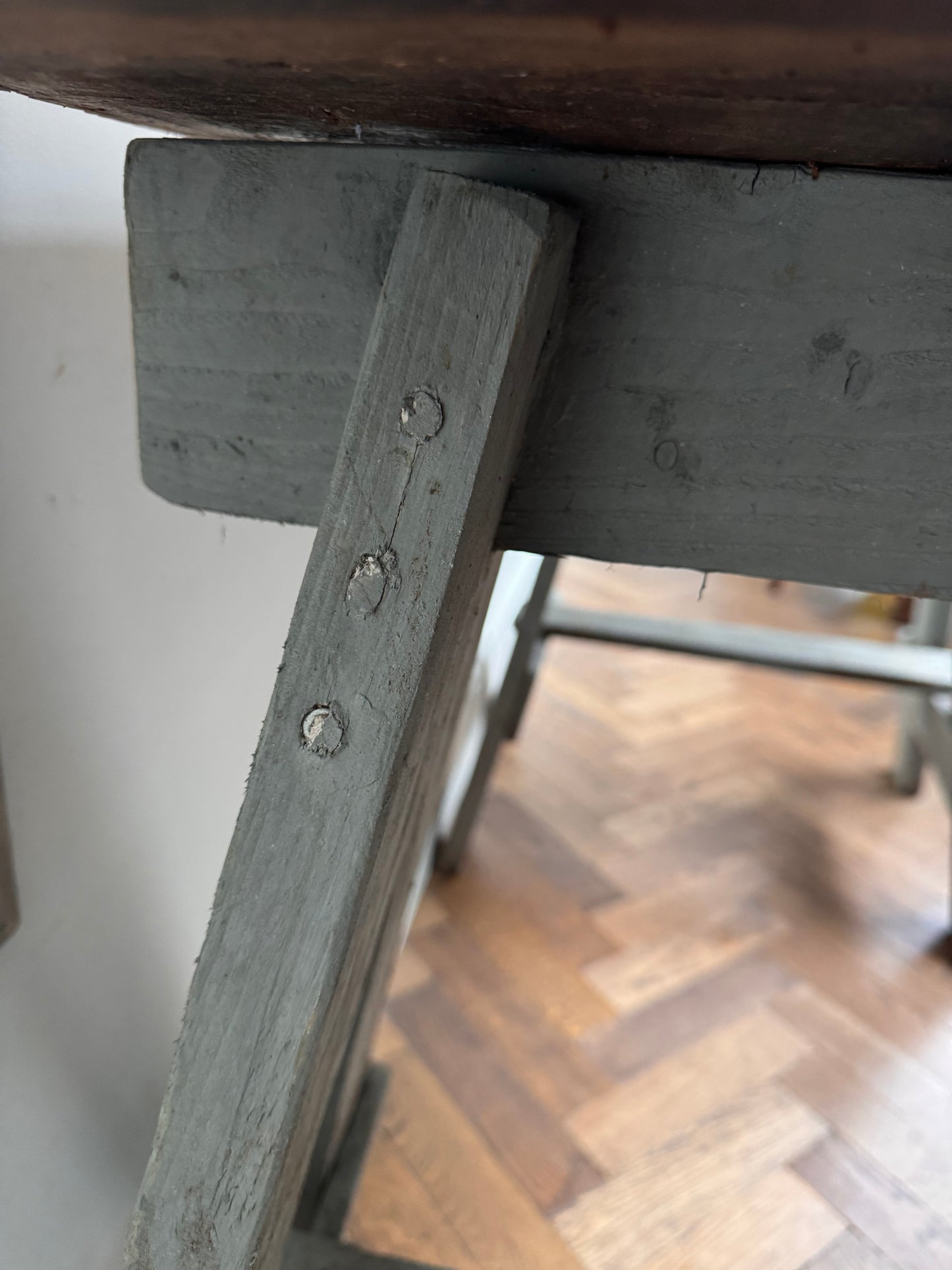 Antique Oak Top Trestle Side Table