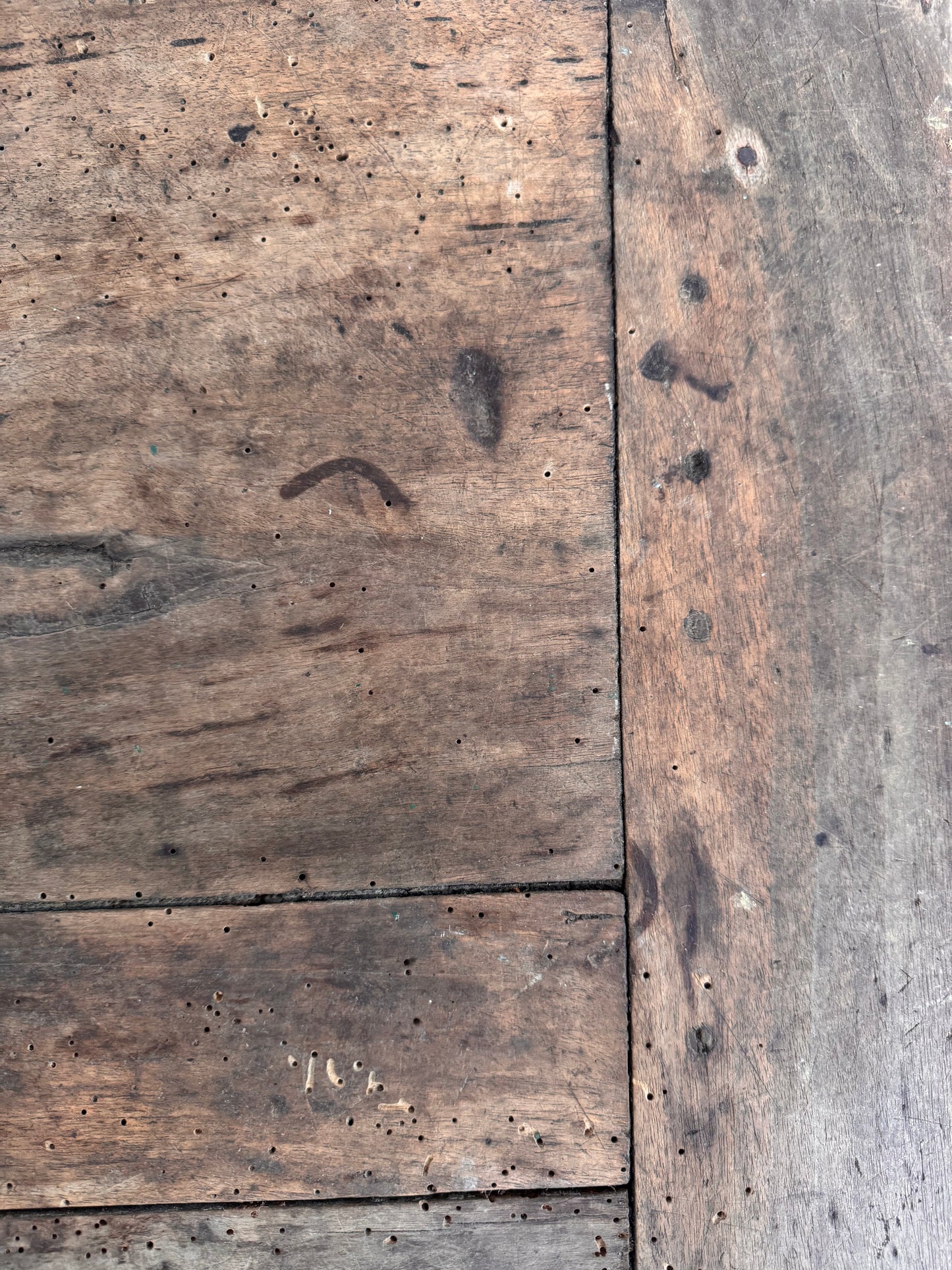 Antique Oak Top Trestle Side Table