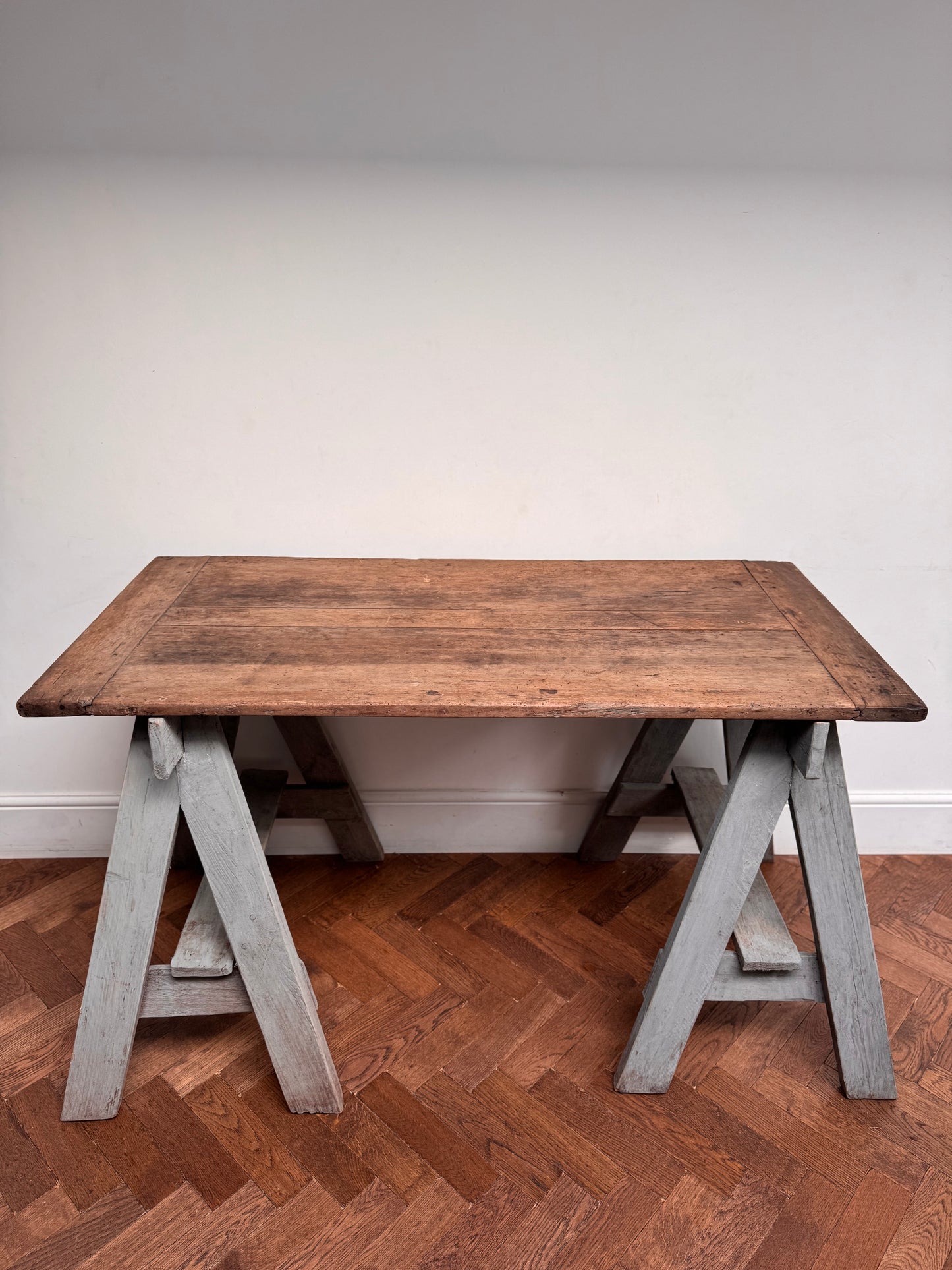 Antique Oak Top Trestle Side Table