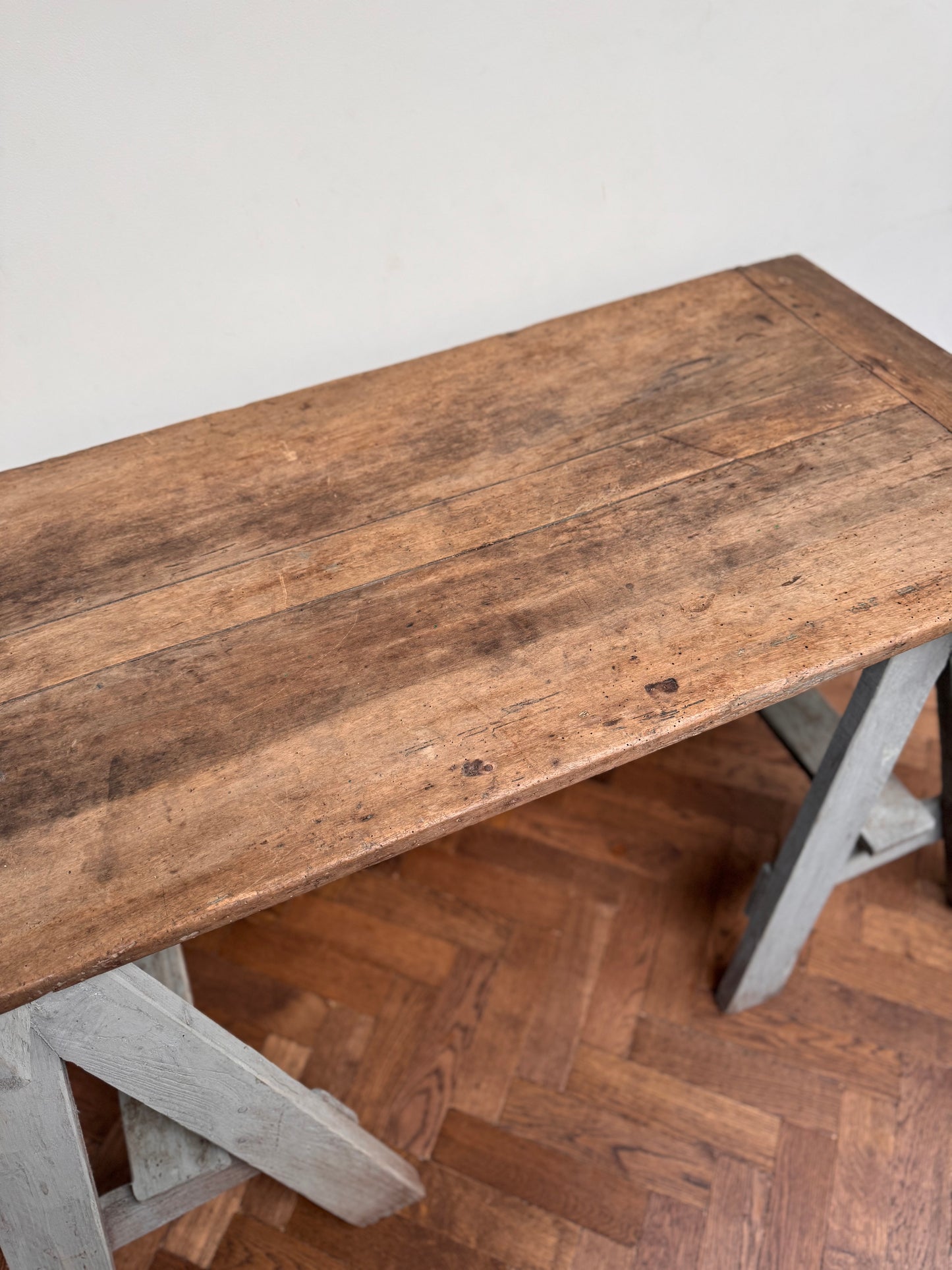 Antique Oak Top Trestle Side Table