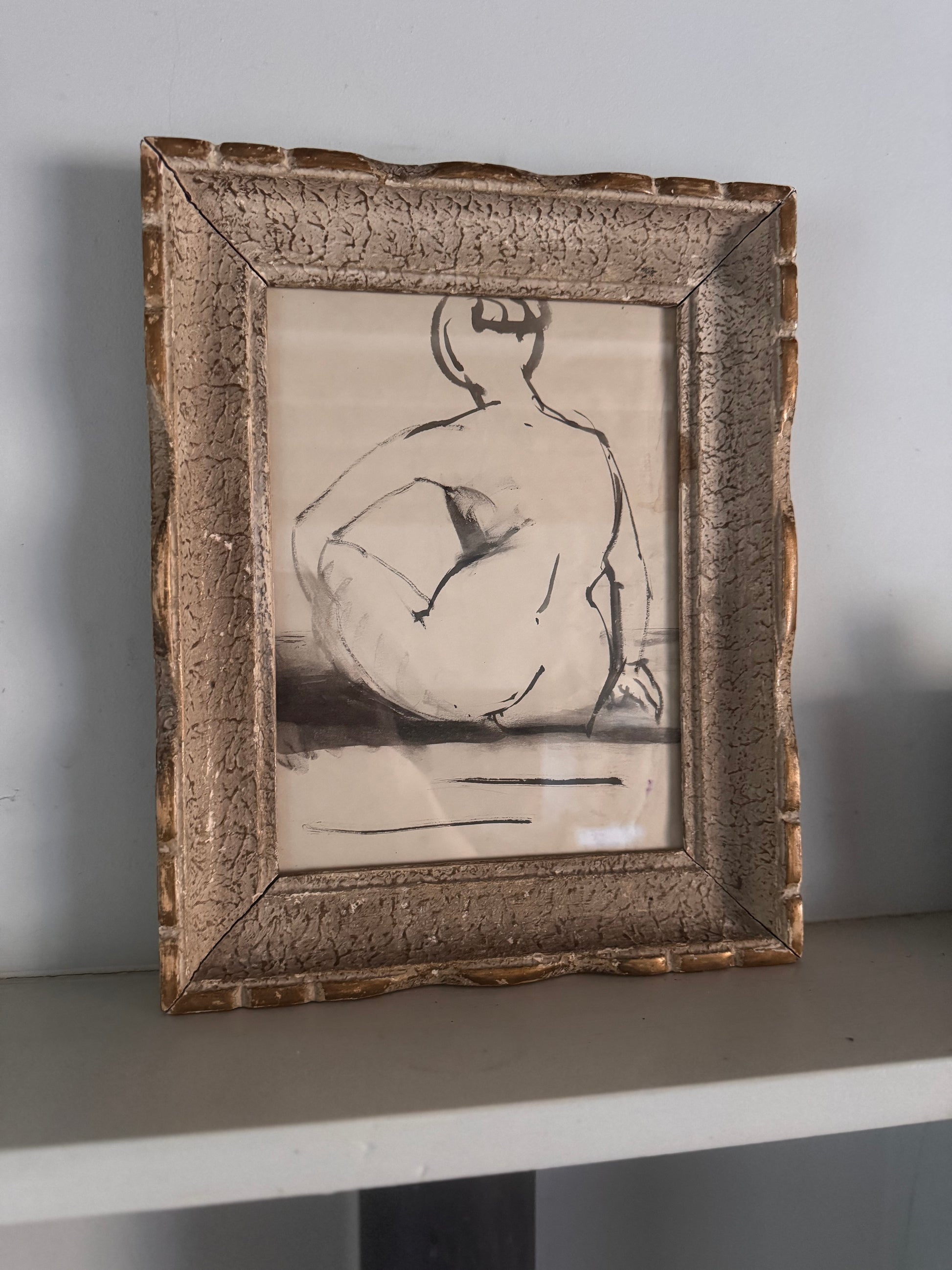 Nude Ink Study  In Vintage French Frame