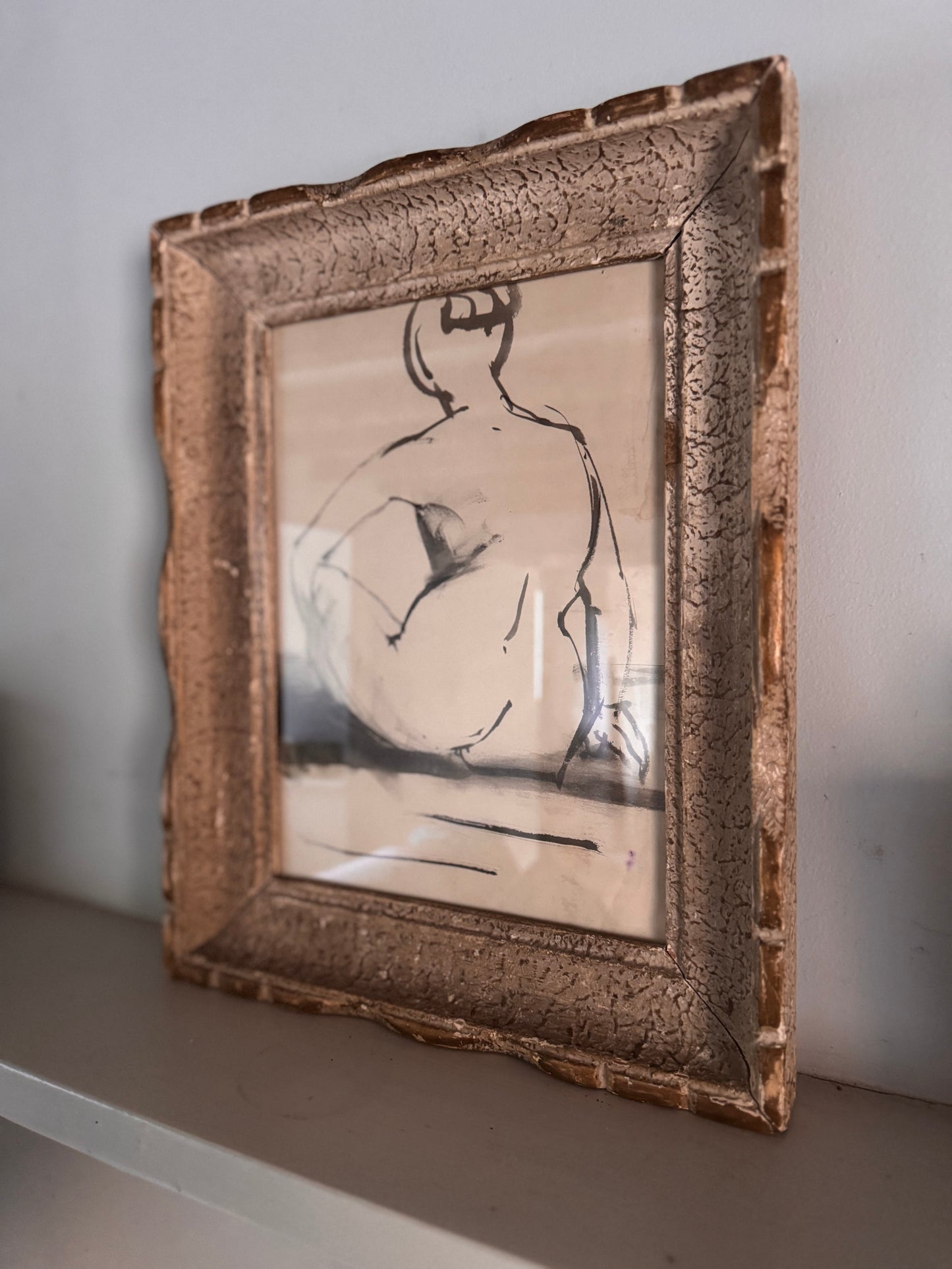 Nude Ink Study  In Vintage French Frame