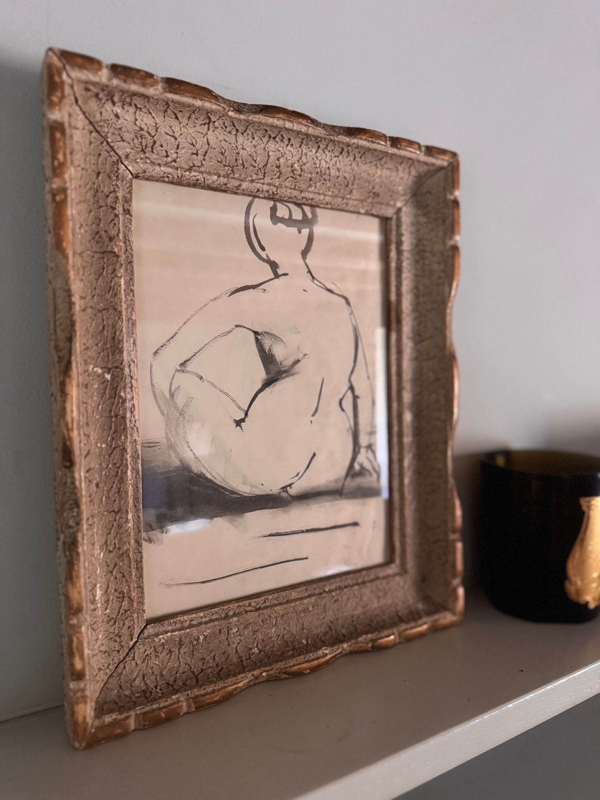 Nude Ink Study  In Vintage French Frame