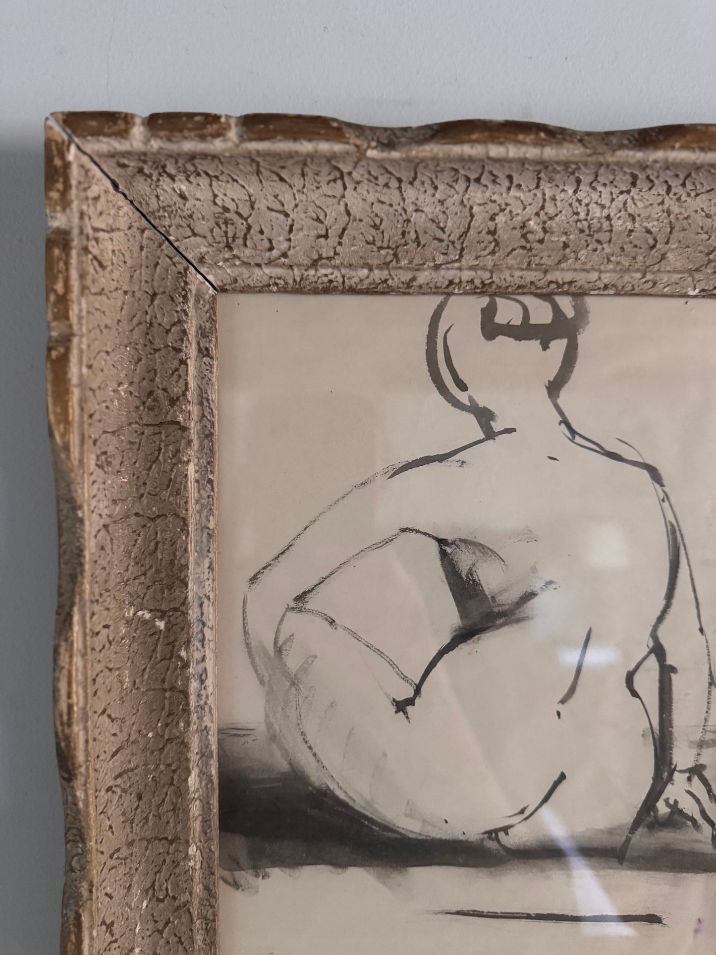 Nude Ink Study  In Vintage French Frame