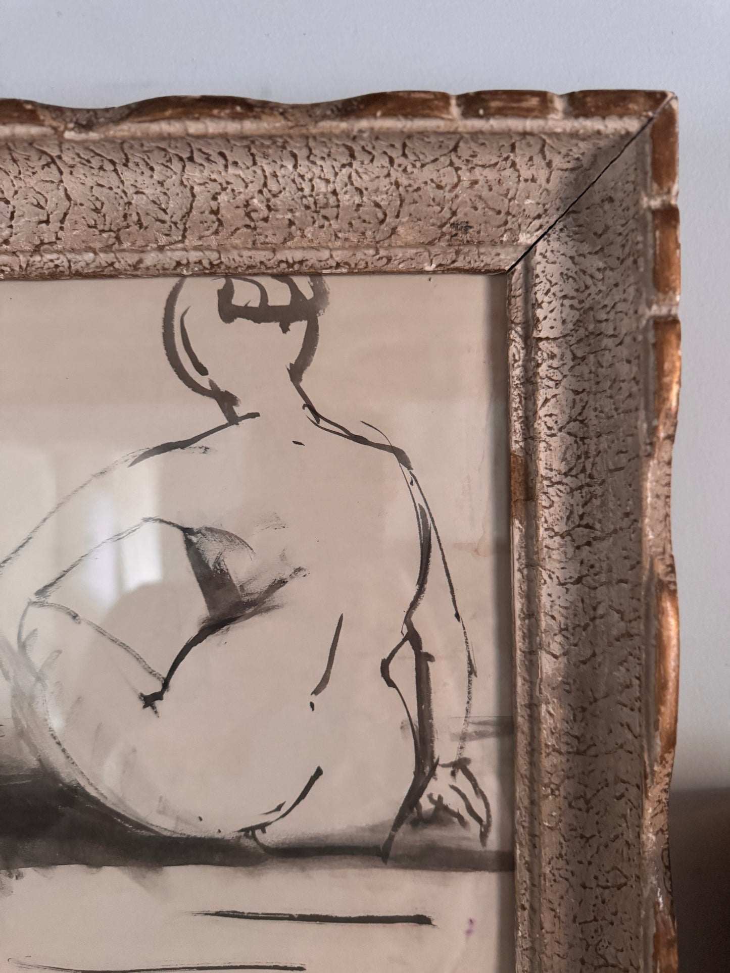 Nude Ink Study  In Vintage French Frame