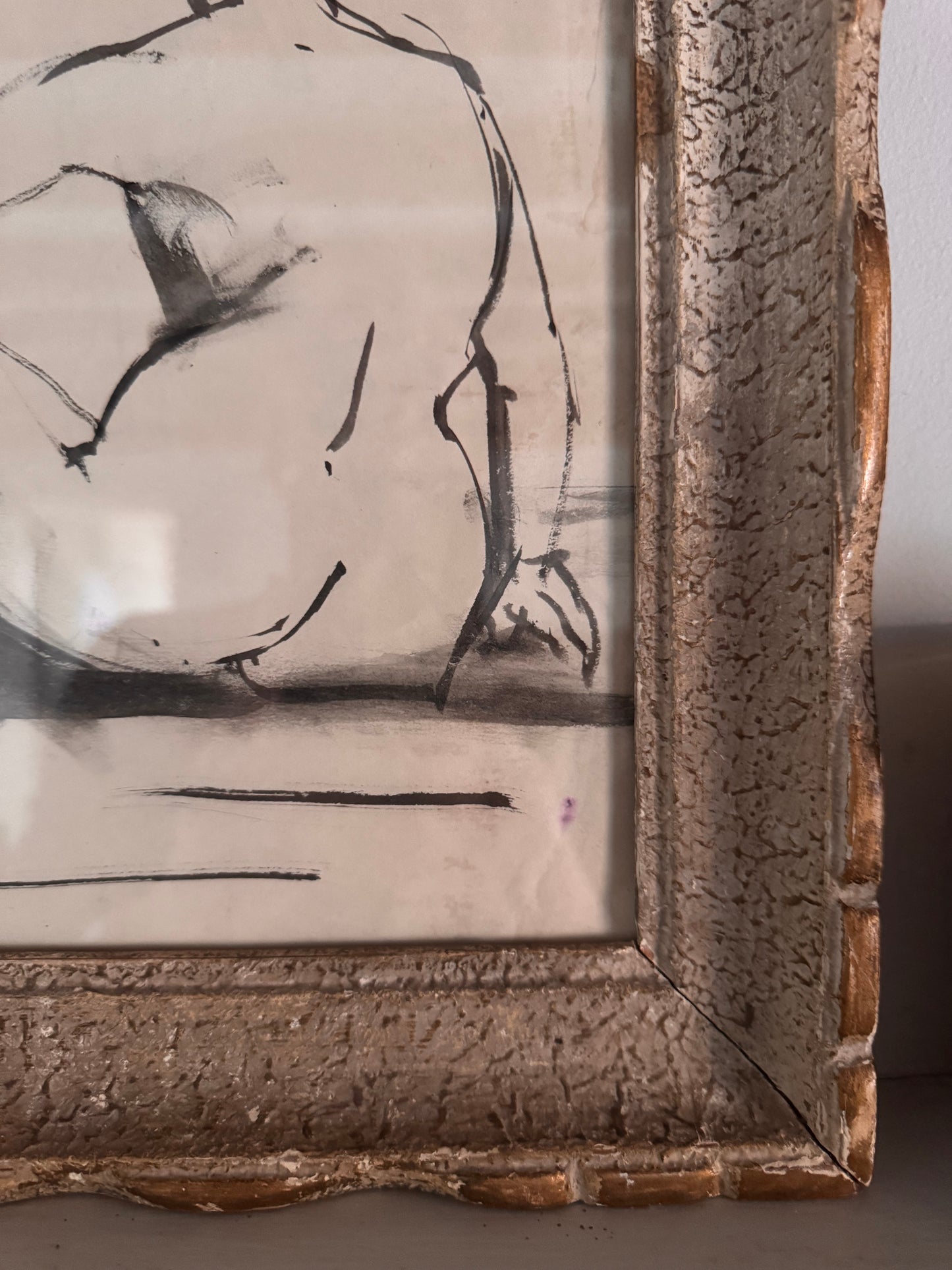 Nude Ink Study  In Vintage French Frame