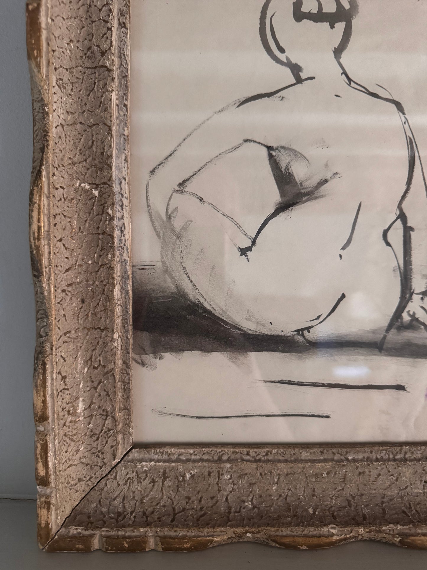 Nude Ink Study  In Vintage French Frame