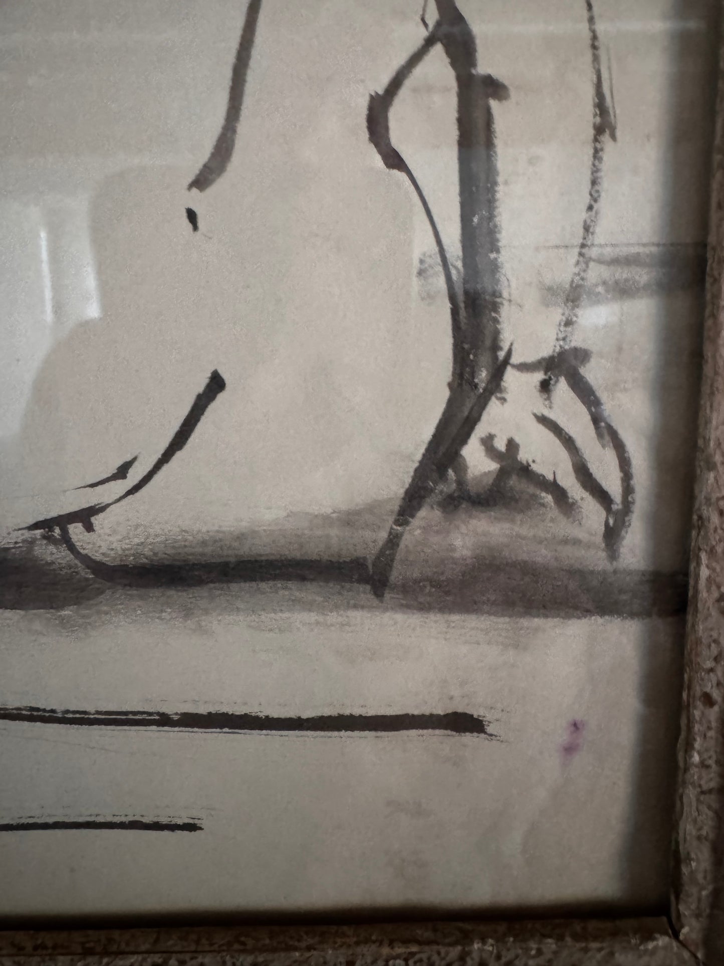 Nude Ink Study  In Vintage French Frame