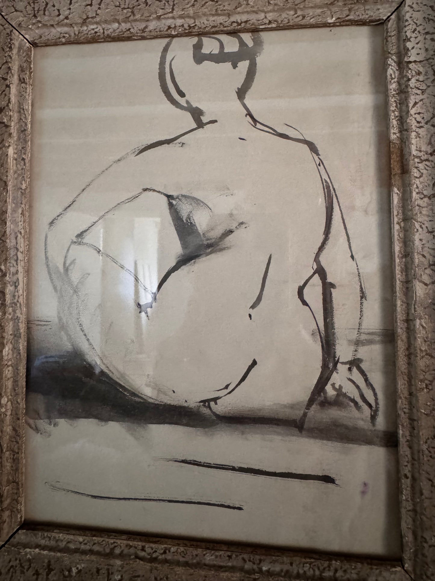 Nude Ink Study  In Vintage French Frame