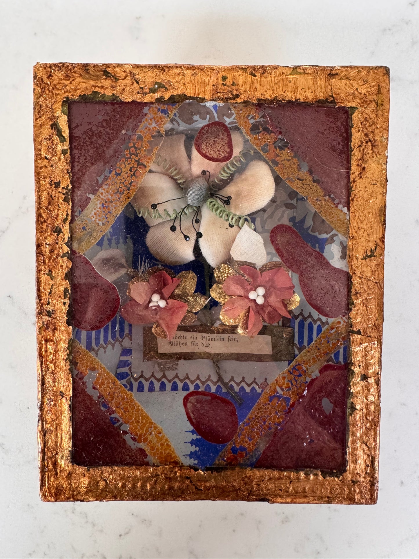 Antique German Silk Flower Love Token Diorama