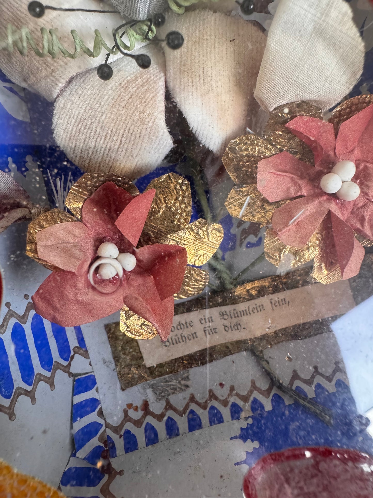 Antique German Silk Flower Love Token Diorama