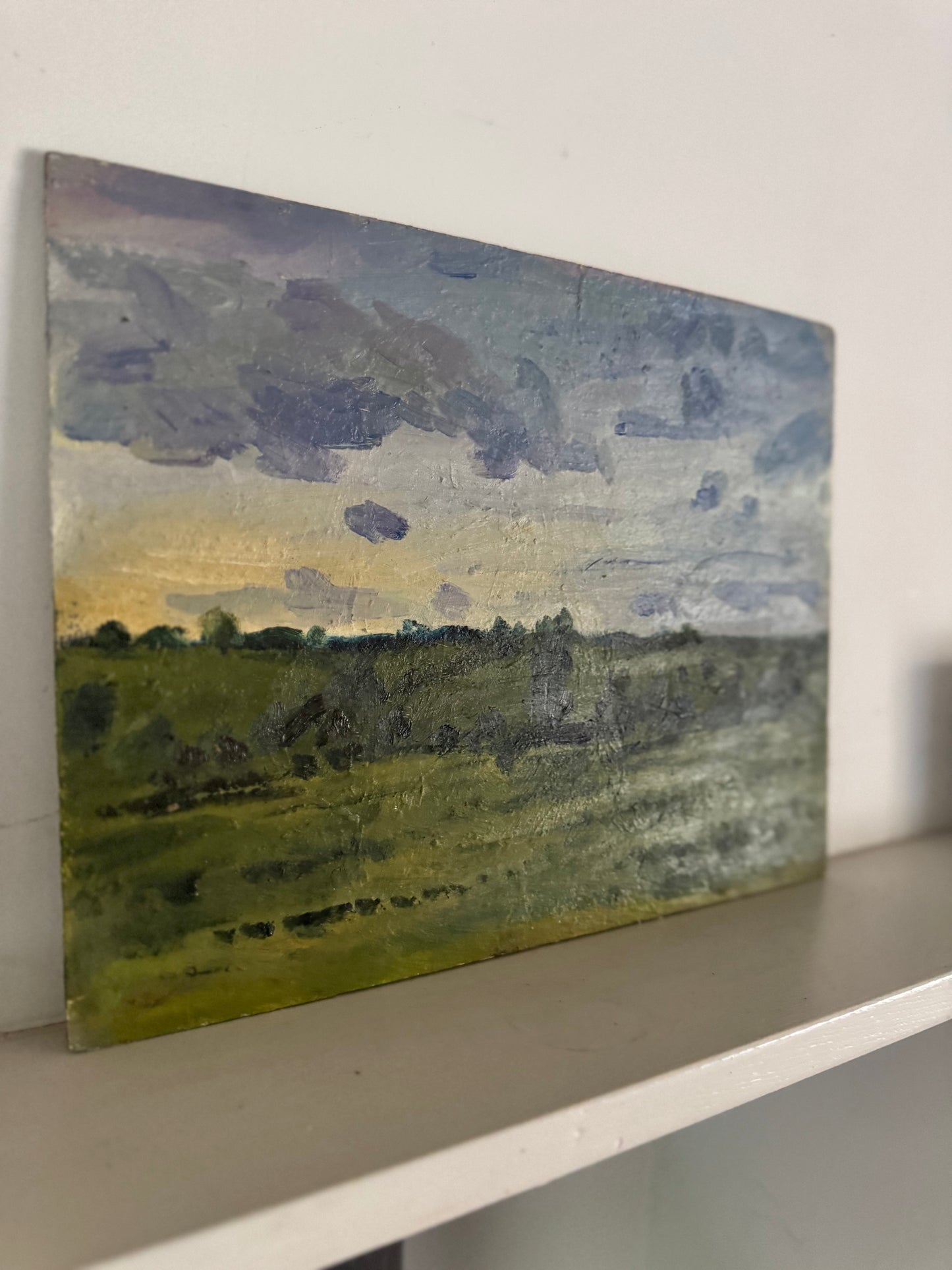 Mid Century British Landscape Oil On Wooden Board