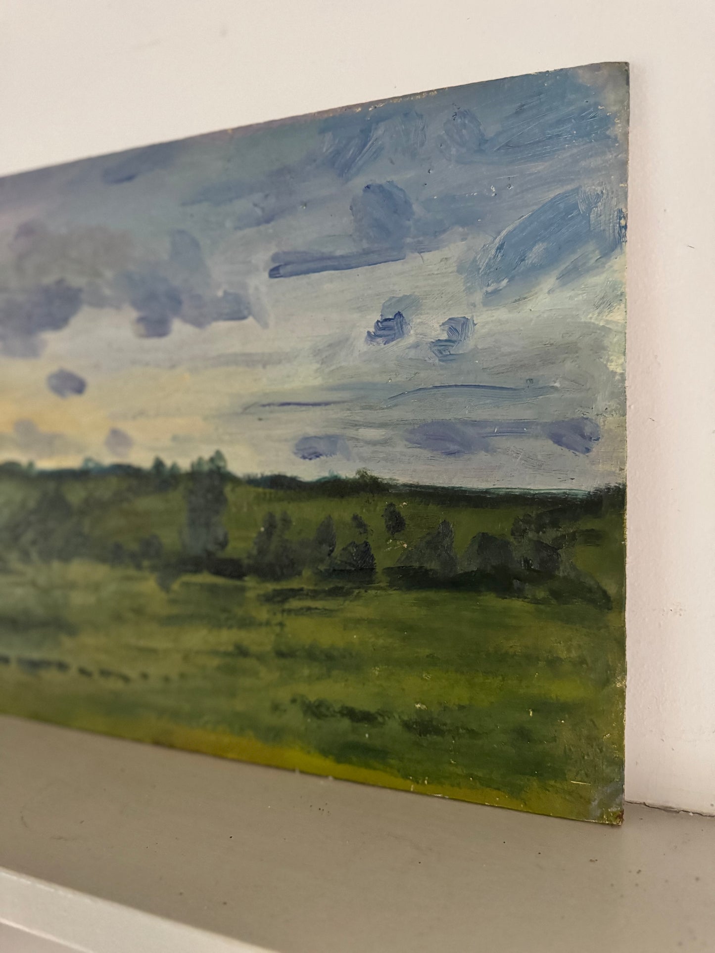 Mid Century British Landscape Oil On Wooden Board