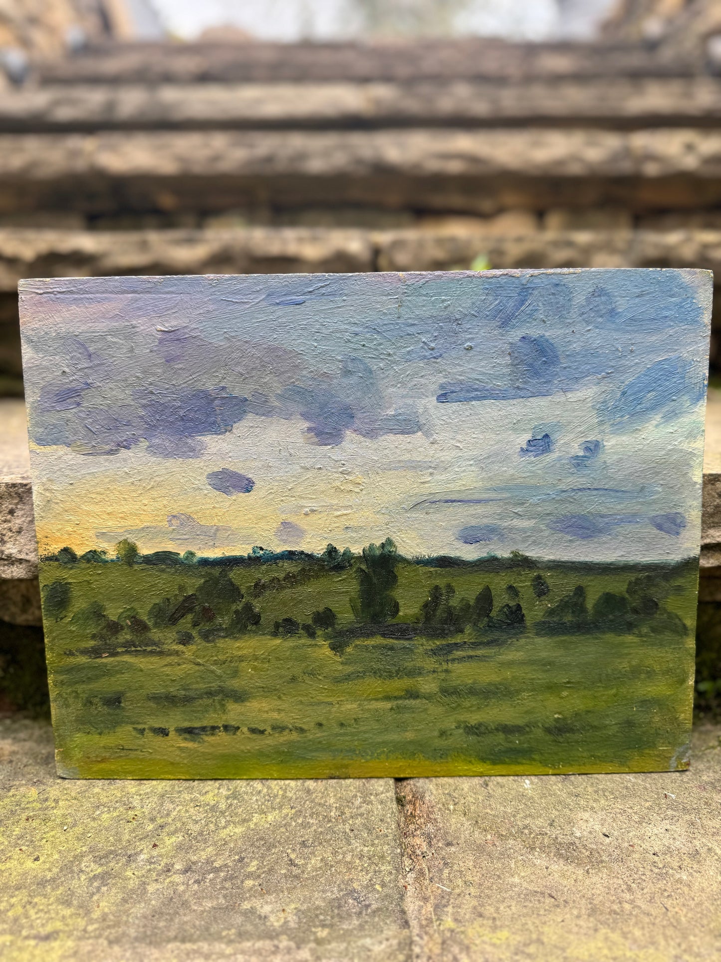 Mid Century British Landscape Oil On Wooden Board