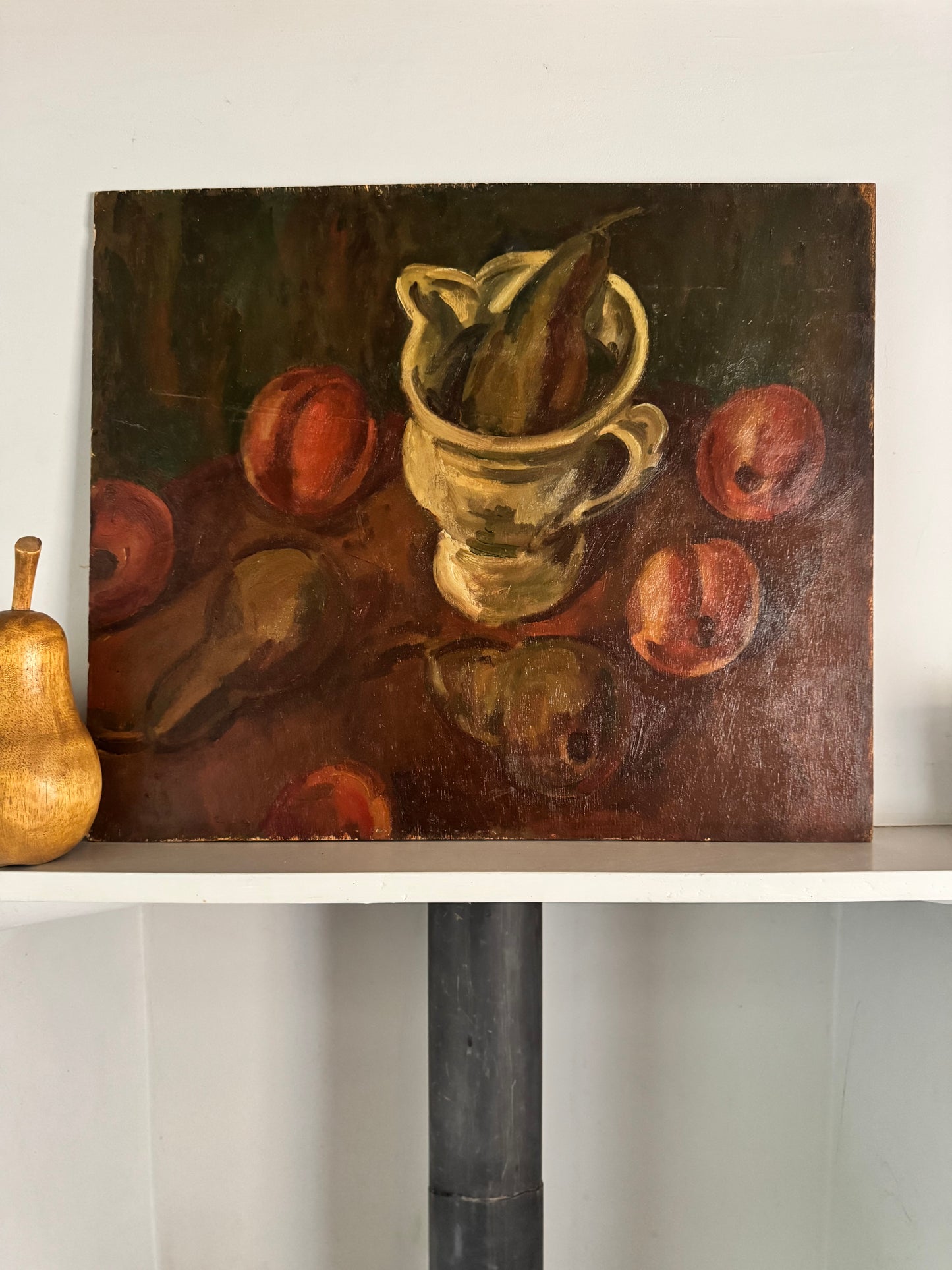 Mid Century British Still Life Oil On Wooden Board