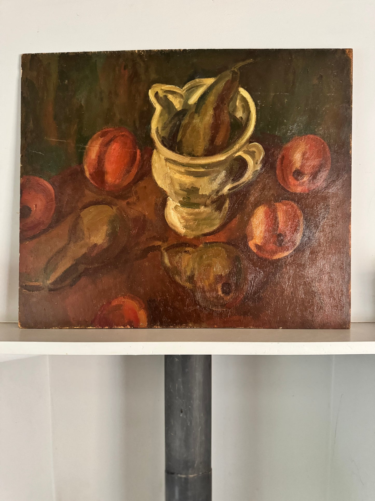 Mid Century British Still Life Oil On Wooden Board